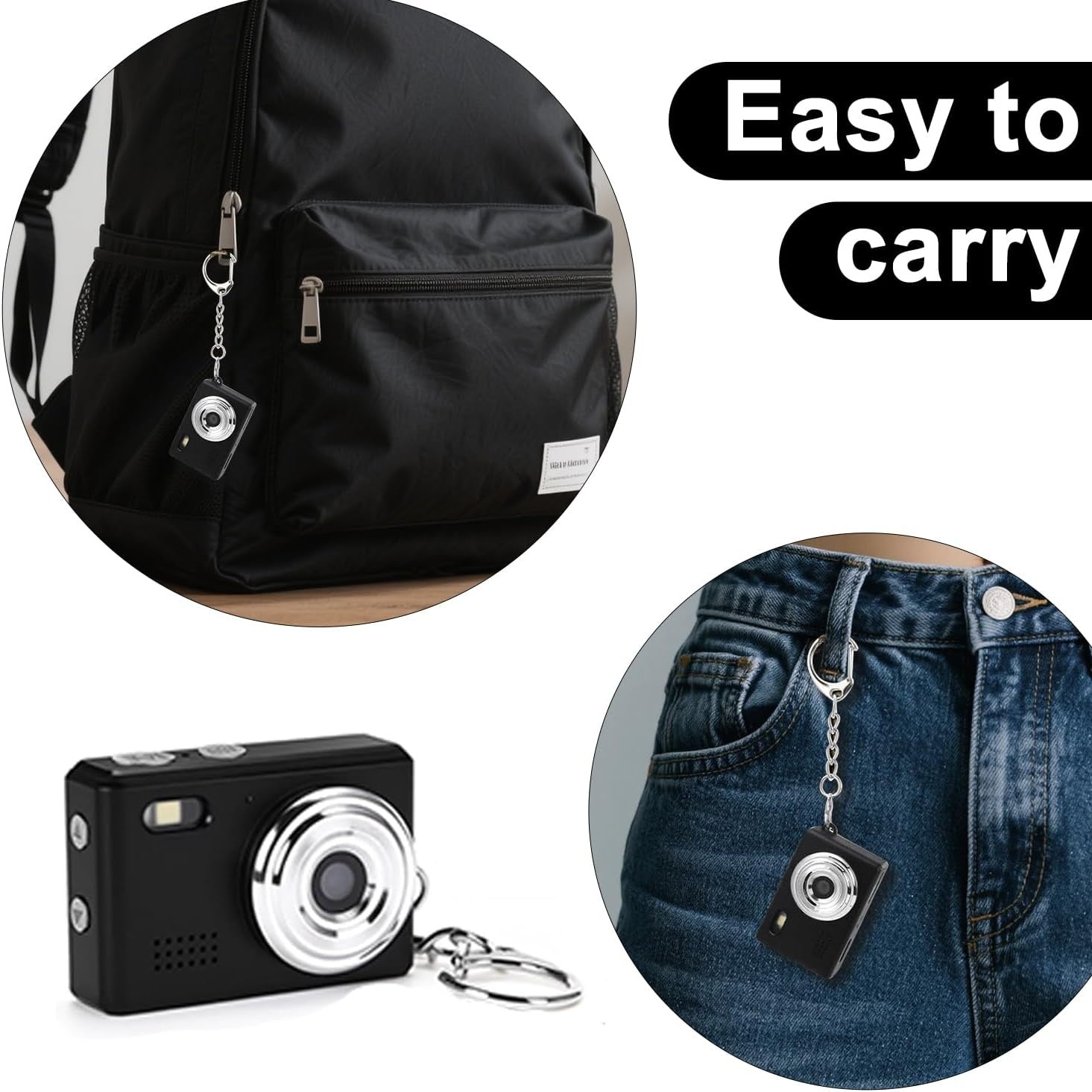 NÖRDIC Mini Digital Camera Keychain Tiny Pixel Hd 1080p Retro 0,96" screen