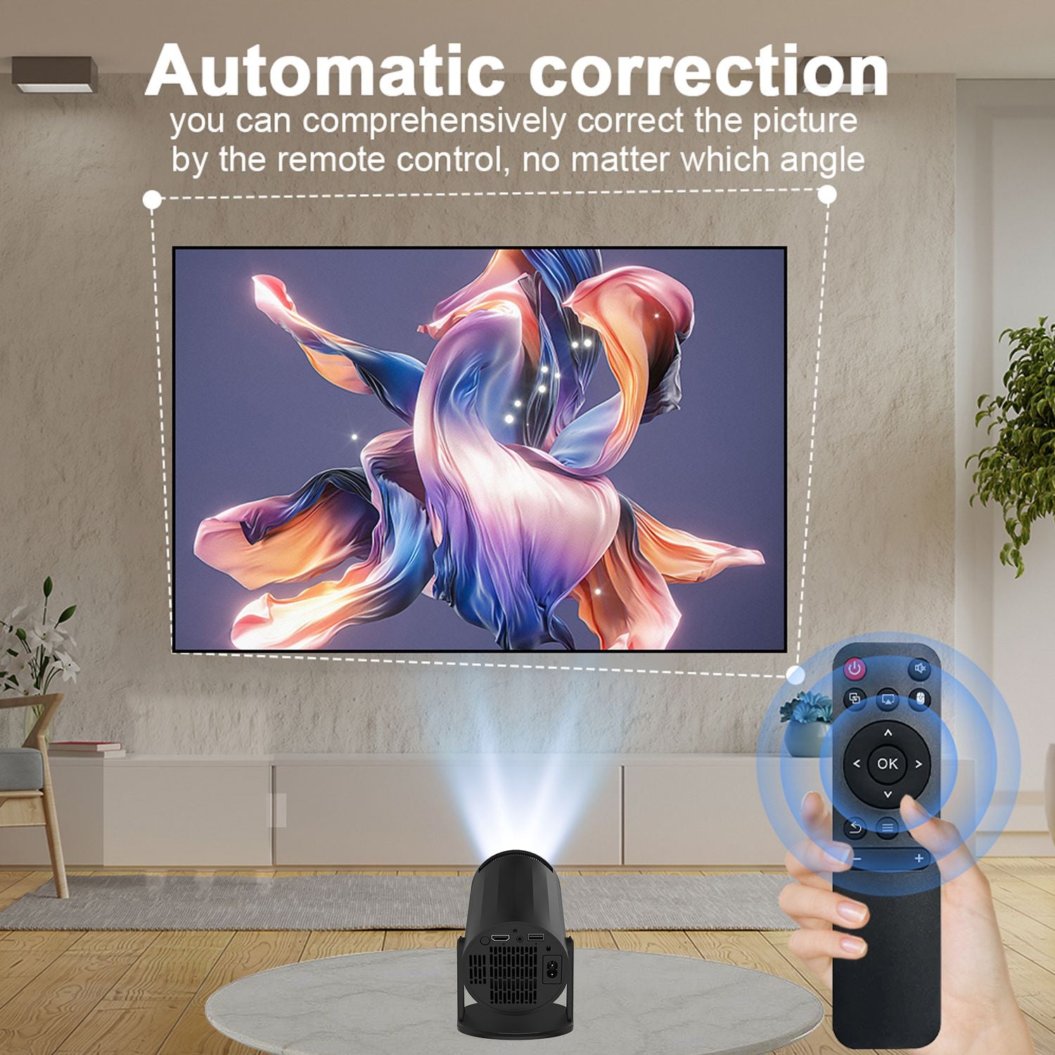 NÖRDIC Mini Portable Projector – 720p HD-tuki, Android 11, WiFi 6, BT 5.0, 180° kierto, kotiteatteriprojektori