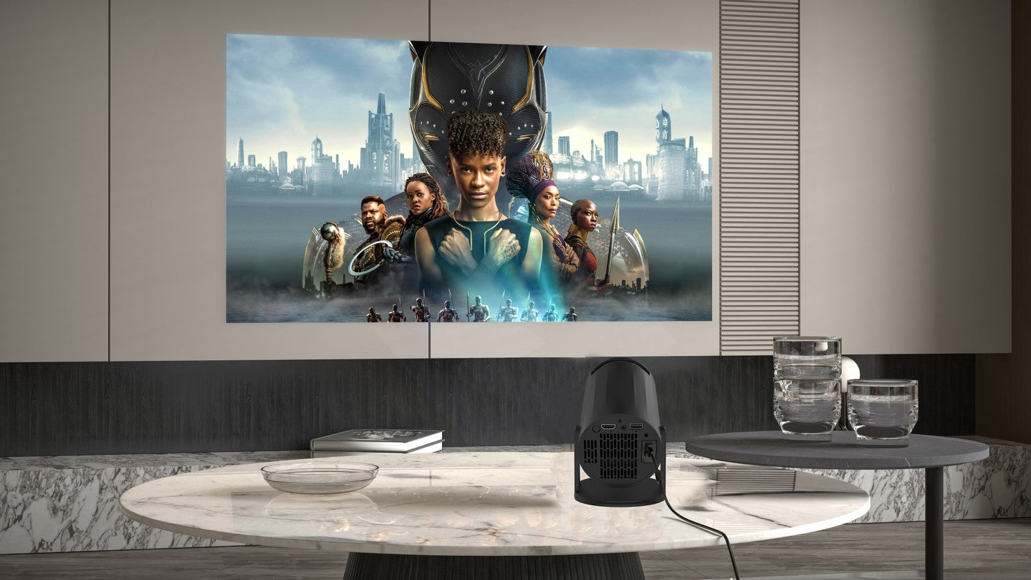 NÖRDIC Mini Portable Projector – 720p HD-tuki, Android 11, WiFi 6, BT 5.0, 180° kierto, kotiteatteriprojektori