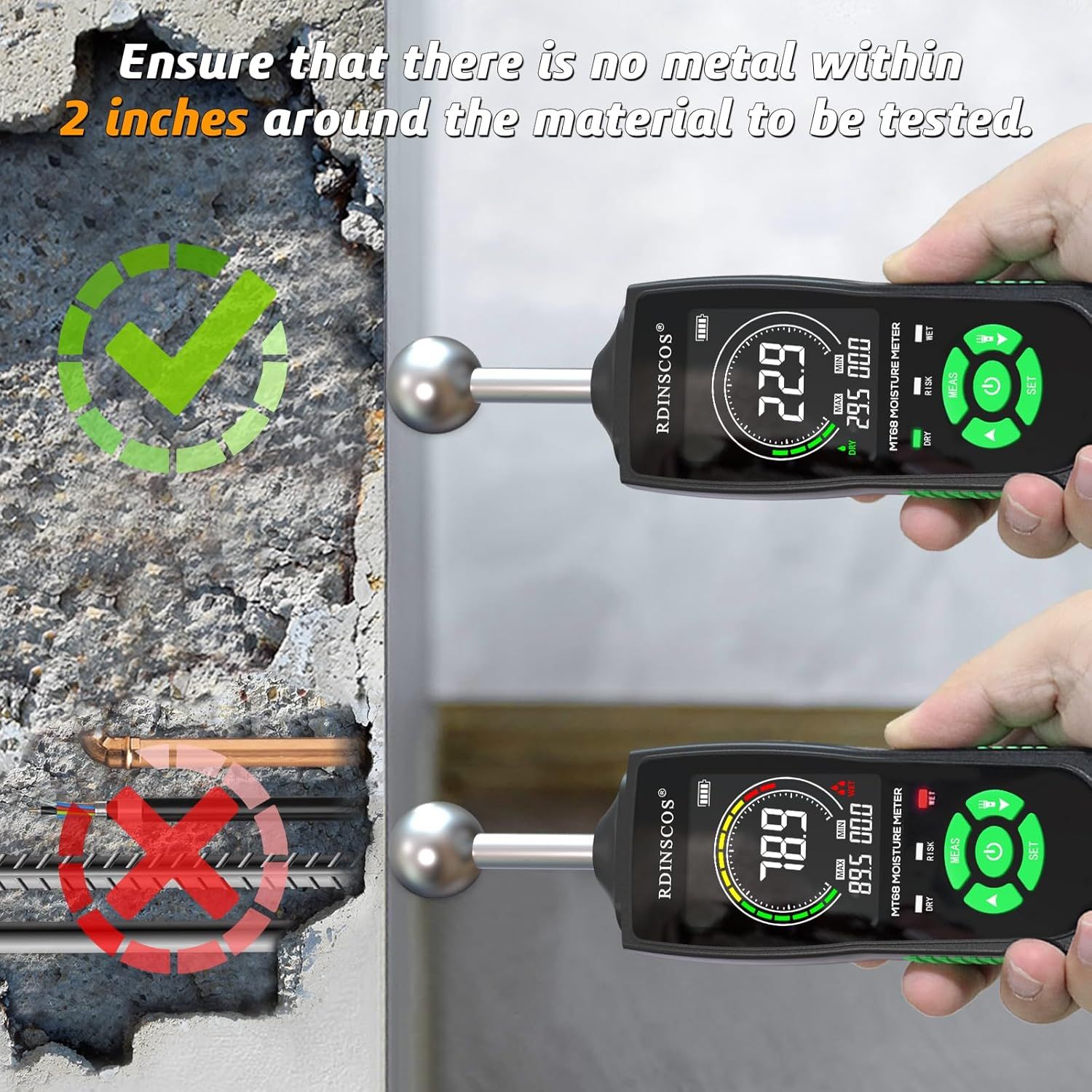 NÖRDIC Kosteusmittari sisäänrakennetulla lampulla puun, seinien, kattojen, lattioiden ja matkailuautojen kosteuden mittaamiseen