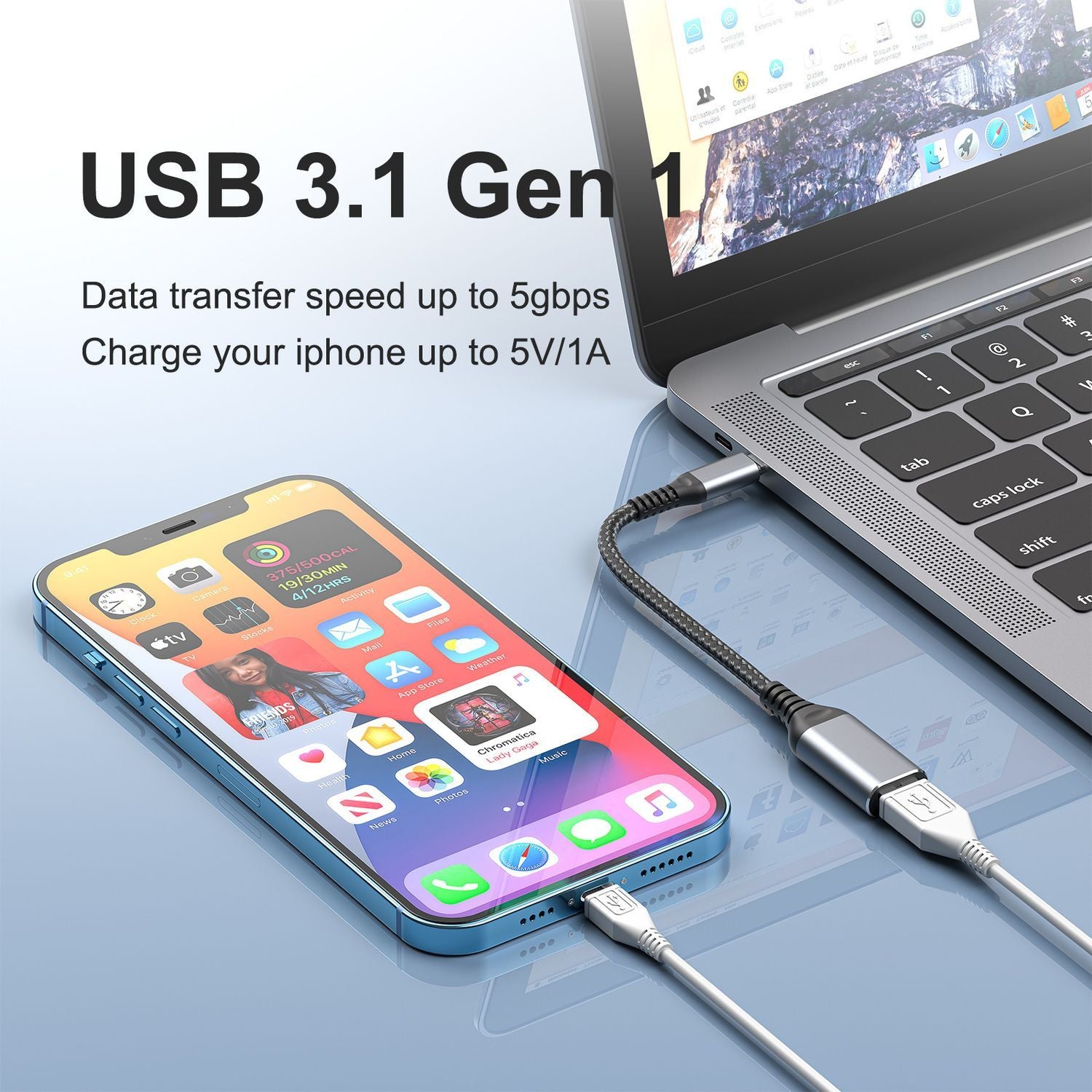 NÖRDIC OTG USB-C 3.1 - USB-A sovitin alumiinia 18 cm USB-C OTG kaapeli