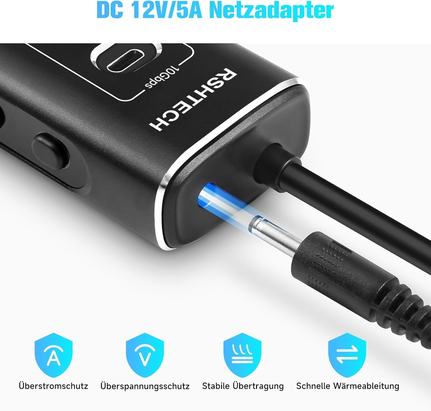 NÖRDIC Powered 10-port USB-C & A Hub, 3x10G USB-A ja USB-C USB3.2 GEN2, 4x5G USB-A USB3.2 GEN1, 1xUSB-C 20W PD, 2xUSB-A lataus yksittäisellä kytkimellä