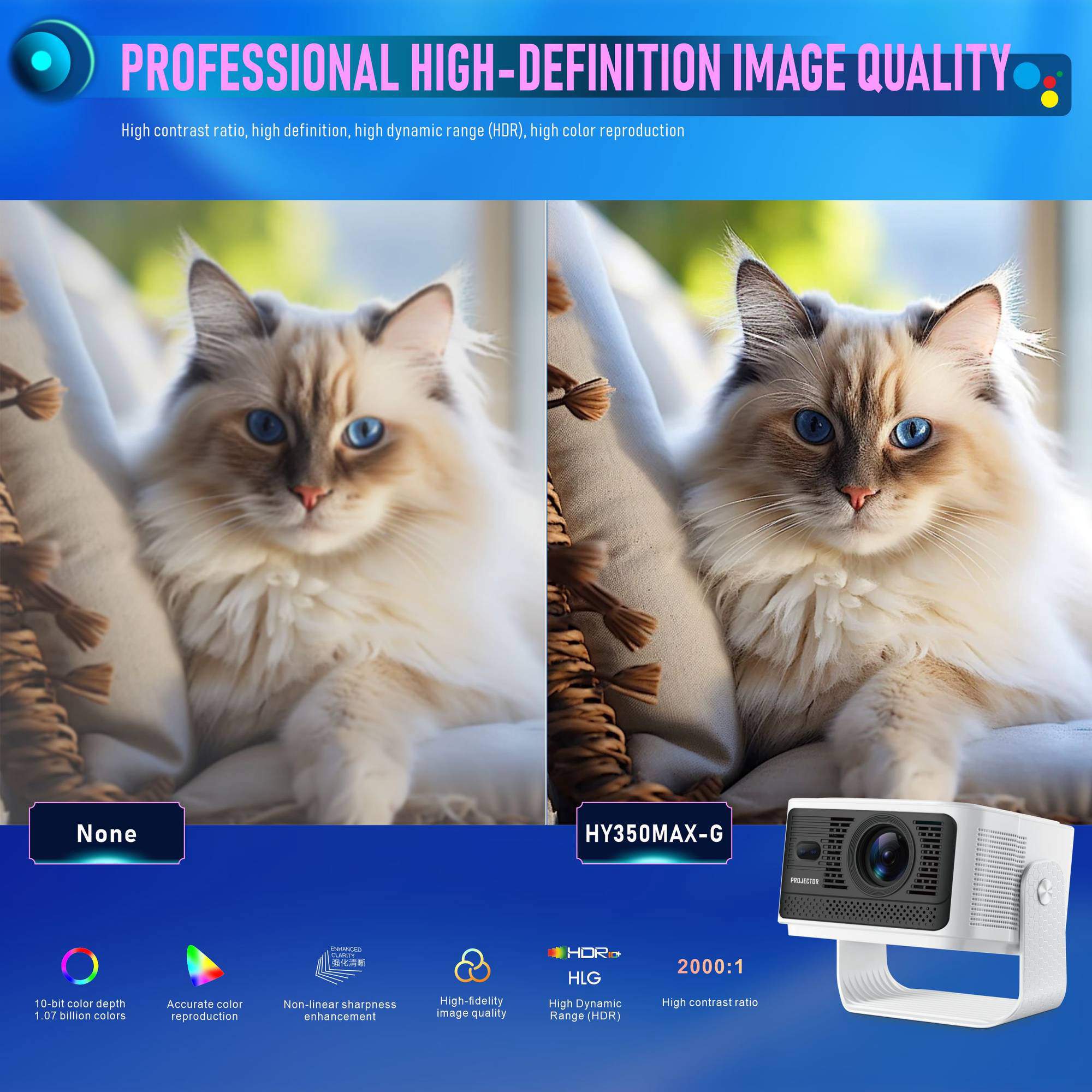 NÖRDIC Projektori Google-sertifioitu 1080p 500 ANSI lumen 2.4/5G WiFi 6 Android 11