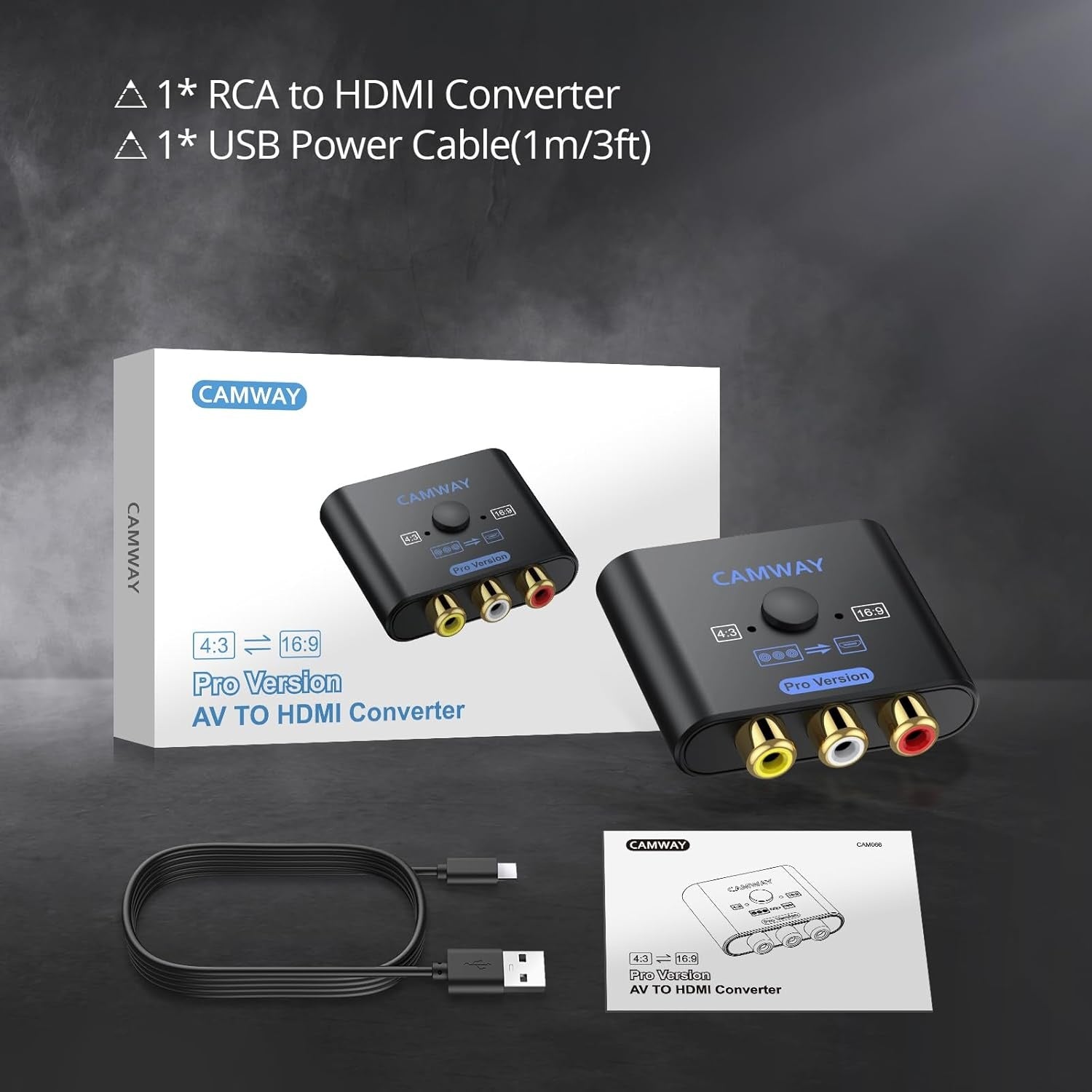NÖRDIC RCA AV - HDMI-muunnin 16:9/4:3 1080P Mini Composite CVBS Video- ja Äänimuunnin, PAL- ja NTSC-tuki