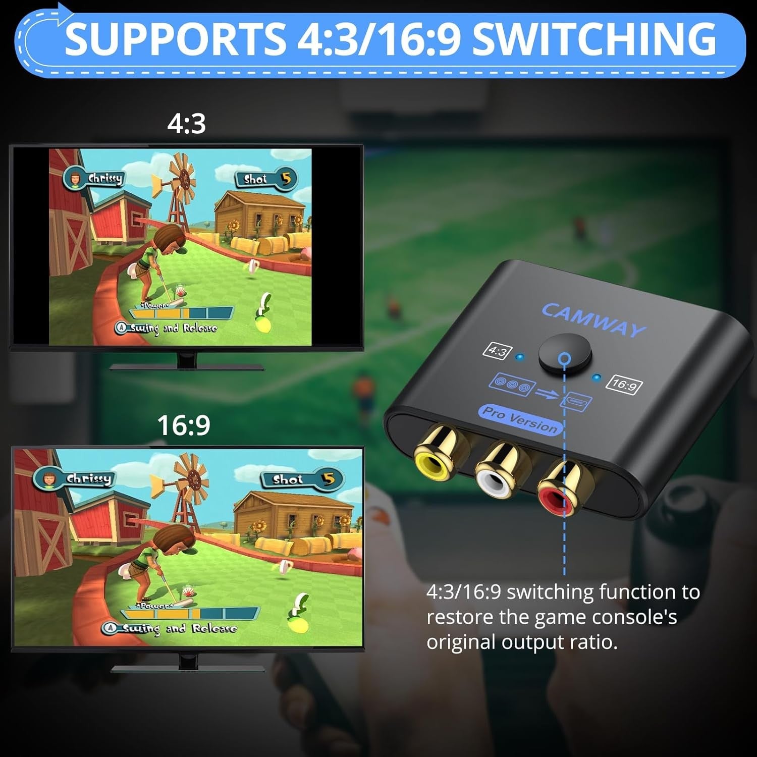 NÖRDIC RCA AV - HDMI-muunnin 16:9/4:3 1080P Mini Composite CVBS Video- ja Äänimuunnin, PAL- ja NTSC-tuki