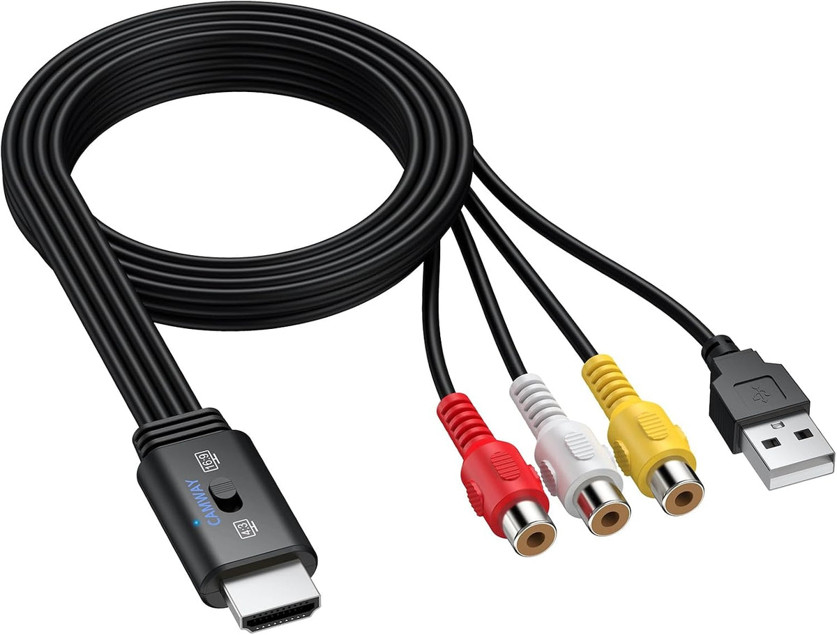 NÖRDIC RCA–HDMI-muunnin 1080P 16:9/4:3 VHS-, VCR- ja DVD-soittimille, Mini Composite CVBS ääni- ja videosovitin, tukee PAL- ja NTSC-järjestelmiä