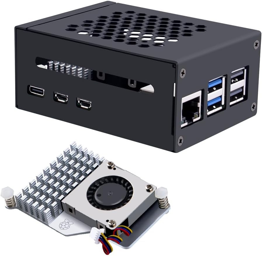 NÖRDIC Raspberry Pi 5 Case with Official Active Cooler, Support PCIe M.2 NVMe SSD