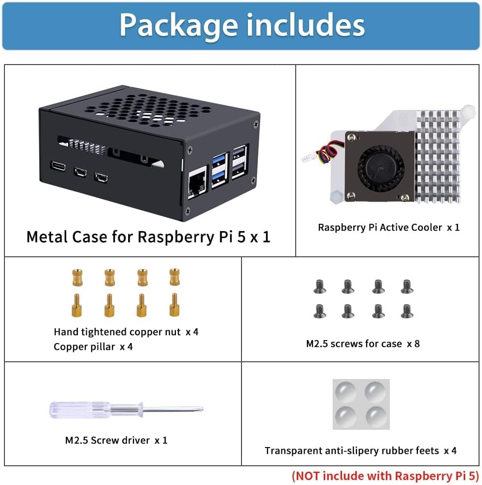 NÖRDIC Raspberry Pi 5 Case with Official Active Cooler, Support PCIe M.2 NVMe SSD