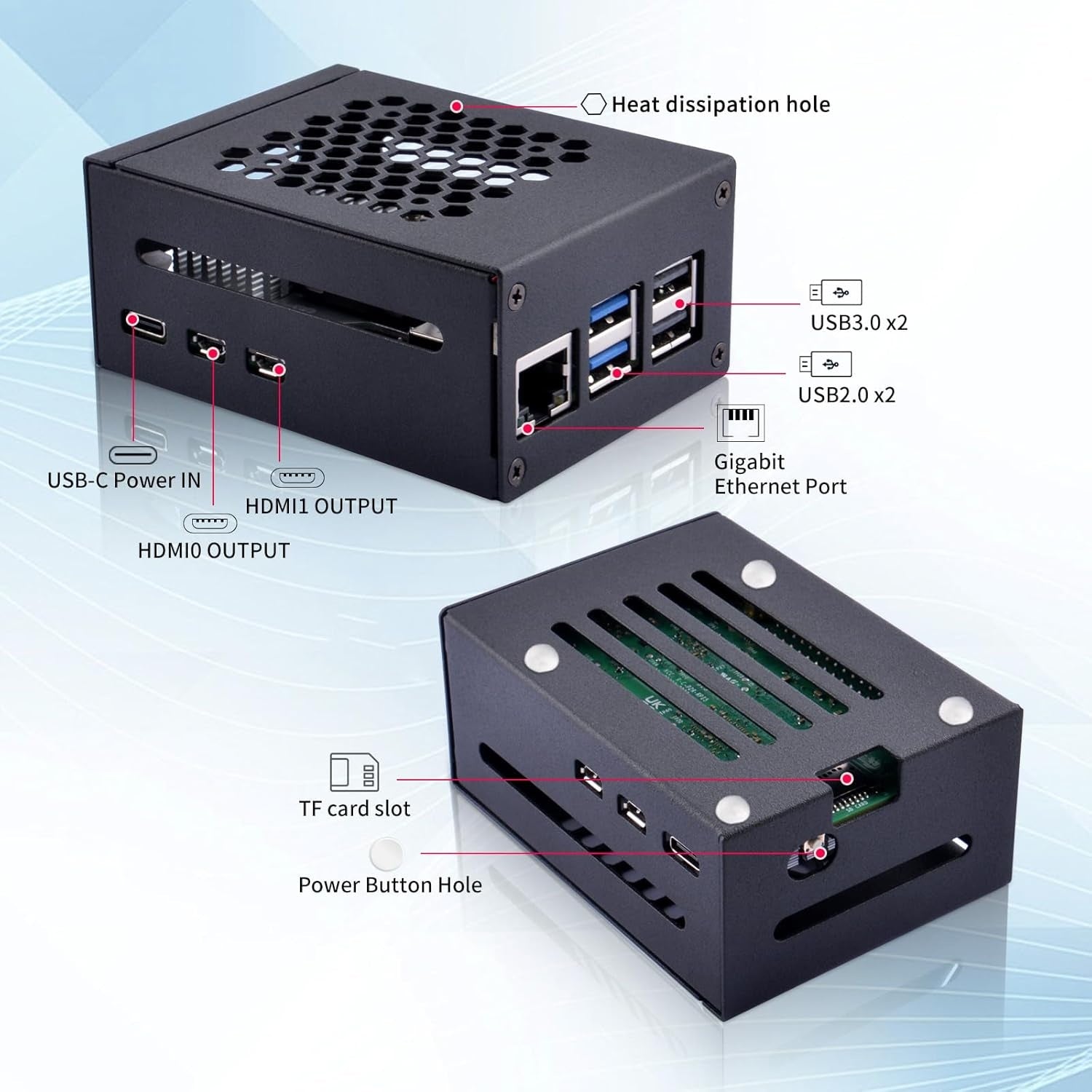 NÖRDIC Raspberry Pi 5 Case with Official Active Cooler, Support PCIe M.2 NVMe SSD