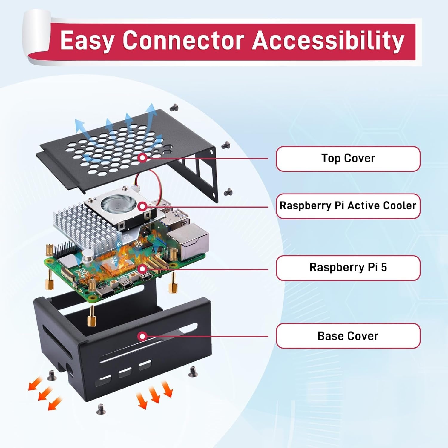 NÖRDIC Raspberry Pi 5 Case with Official Active Cooler, Support PCIe M.2 NVMe SSD