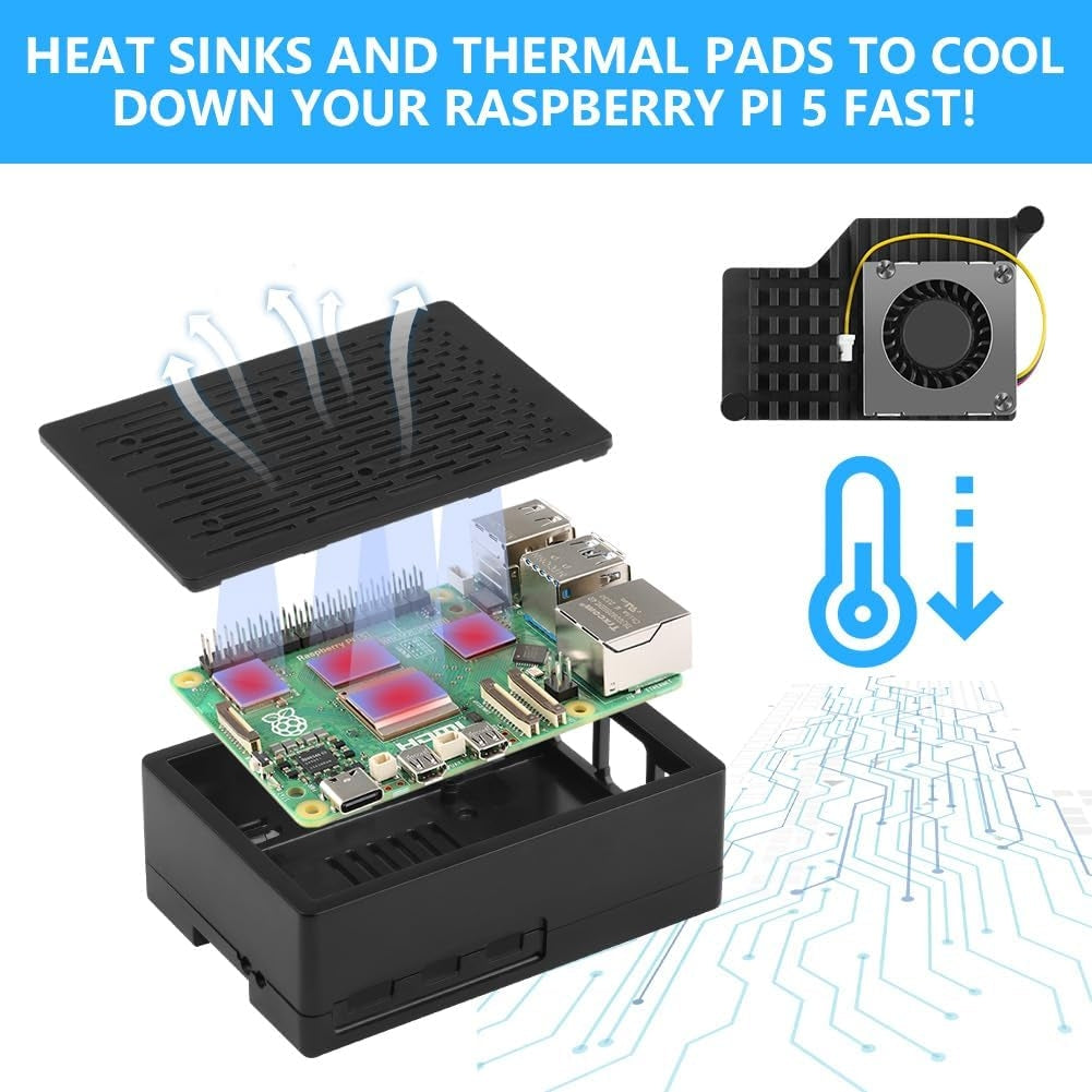 NÖRDIC Raspberry Pi 5 Case, with Official Active Cooler, Support PCIe M.2 NVMe SSD Shield Top, for Raspberry Pi 5 4GB/8GB