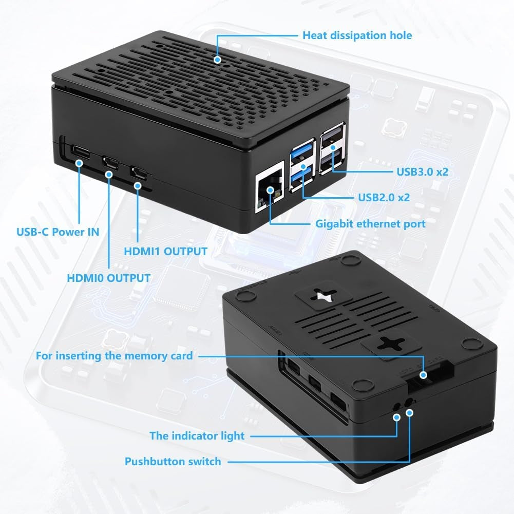 NÖRDIC Raspberry Pi 5 Case, with Official Active Cooler, Support PCIe M.2 NVMe SSD Shield Top, for Raspberry Pi 5 4GB/8GB