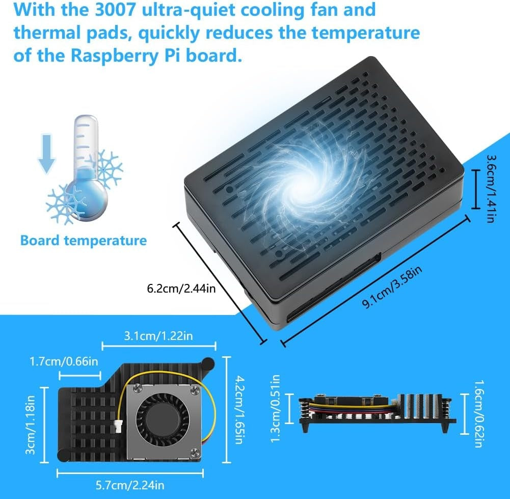 NÖRDIC Raspberry Pi 5 Case, with Official Active Cooler, Support PCIe M.2 NVMe SSD Shield Top, for Raspberry Pi 5 4GB/8GB