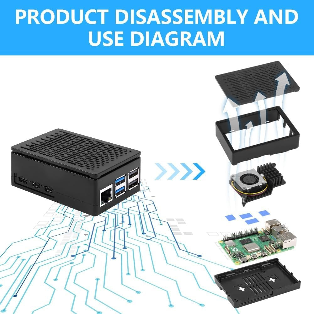 NÖRDIC Raspberry Pi 5 Case, with Official Active Cooler, Support PCIe M.2 NVMe SSD Shield Top, for Raspberry Pi 5 4GB/8GB