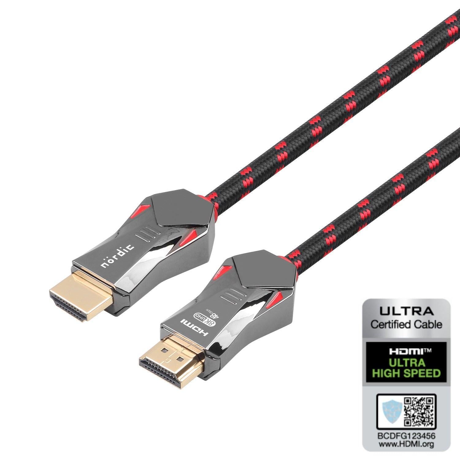 NÖRDIC-SERTIFIOIDUT KAAPELIT 1.5m Ultra High Speed HDMI 2.1 8K 60Hz 4K 120Hz 48Gbps Dynamic HDR eARC VRR Nylon punottu kaapeli kullatut liittimet