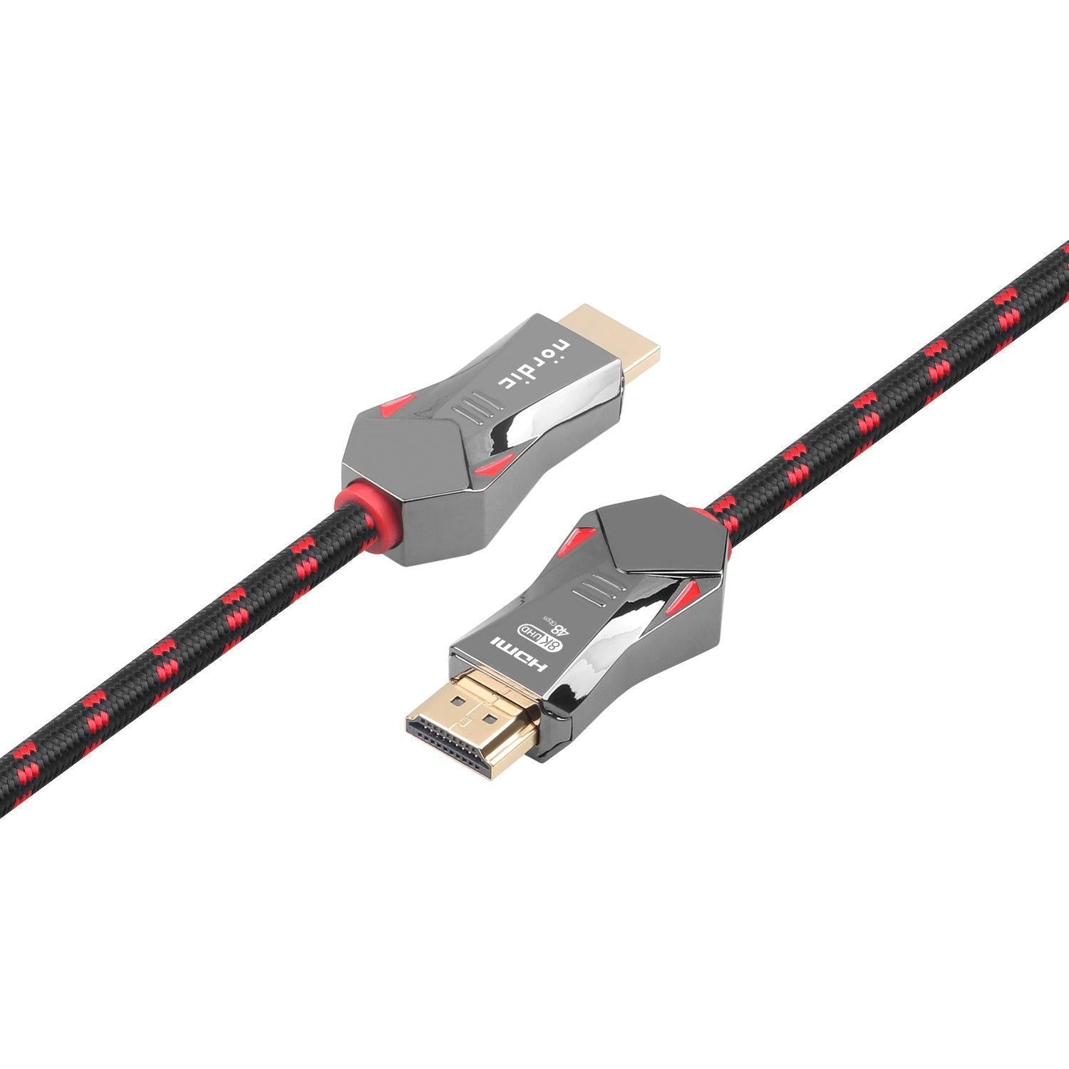 NÖRDIC-SERTIFIOIDUT KAAPELIT 1.5m Ultra High Speed HDMI 2.1 8K 60Hz 4K 120Hz 48Gbps Dynamic HDR eARC VRR Nylon punottu kaapeli kullatut liittimet