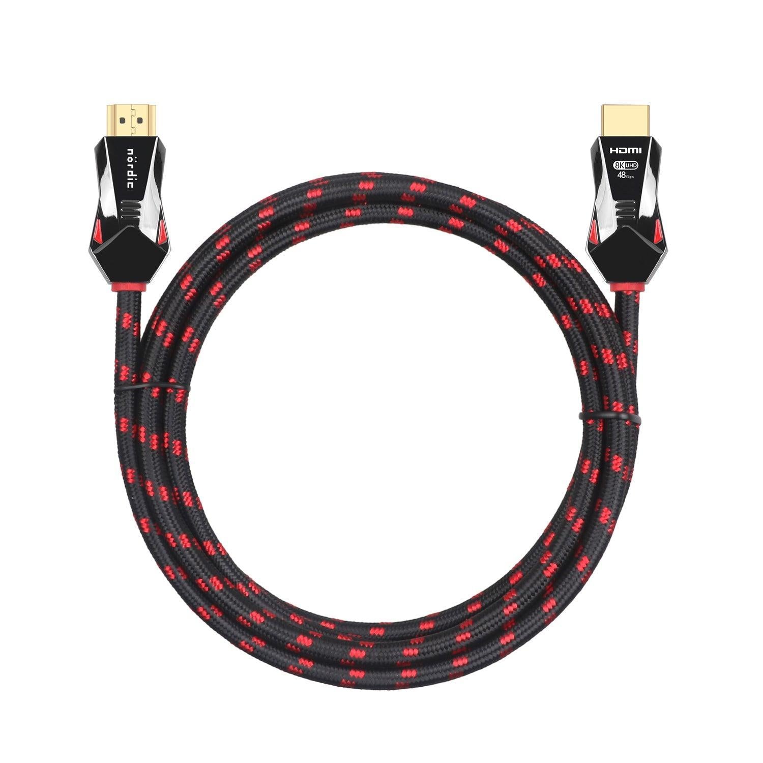 NÖRDIC-SERTIFIOIDUT KAAPELIT 1.5m Ultra High Speed HDMI 2.1 8K 60Hz 4K 120Hz 48Gbps Dynamic HDR eARC VRR Nylon punottu kaapeli kullatut liittimet