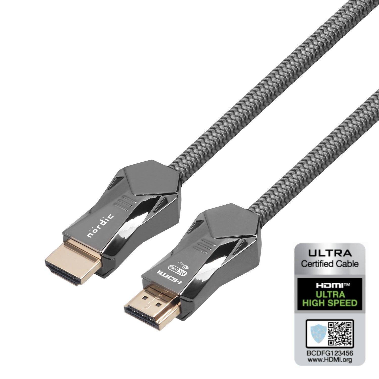 NÖRDIC-SERTIFIOIDUT KAAPELIT 1 m Ultra High Speed HDMI 2.1 8K 60Hz 4K 120Hz 48Gbps Dynamic HDR eARC VRR Nylon punottu kaapeli kullattu