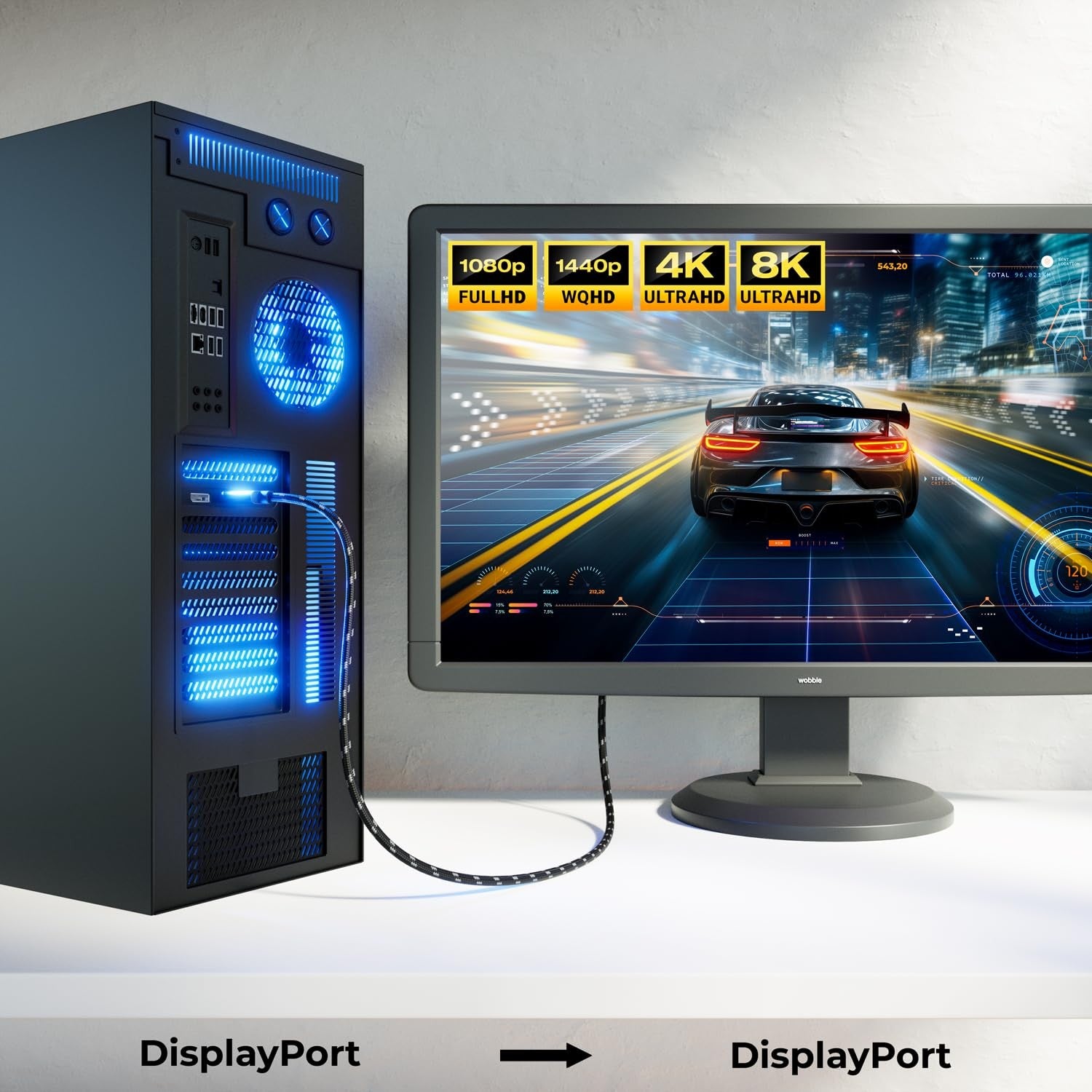 NÖRDIC-SERTIFIOIDUT KAAPELIT 1 m nylon punottu Displayportkabel 1,4 UHD 8K60Hz 4K144Hz HBR3 32,4Gbps 10-bittinen HDR
