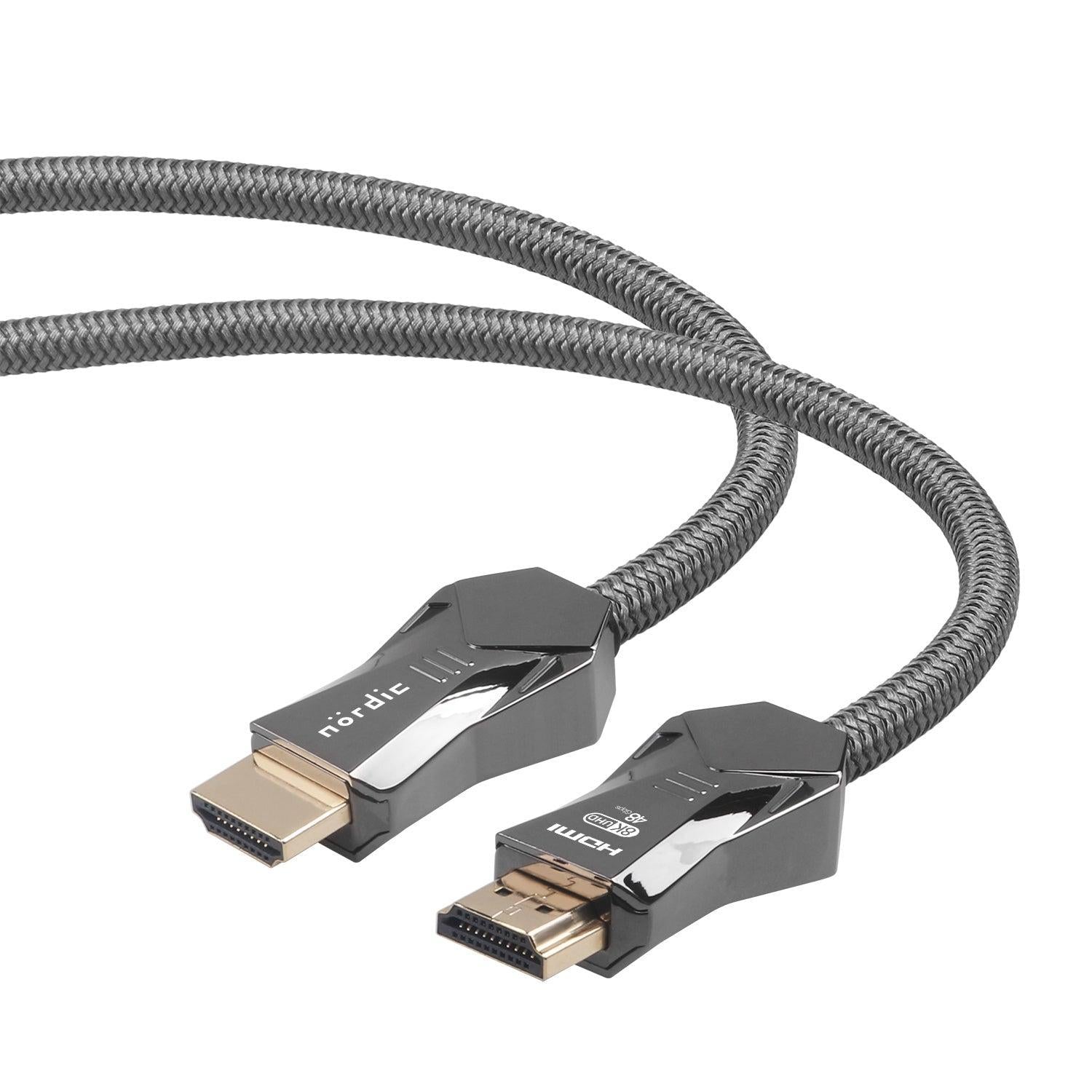 NÖRDIC-SERTIFIOIDUT KAAPELIT 2m Ultra High Speed HDMI 2.1 8K 60Hz 4K 120Hz 48Gbps Dynamic HDR eARC VRR Nylon punottu kaapeli kullattu