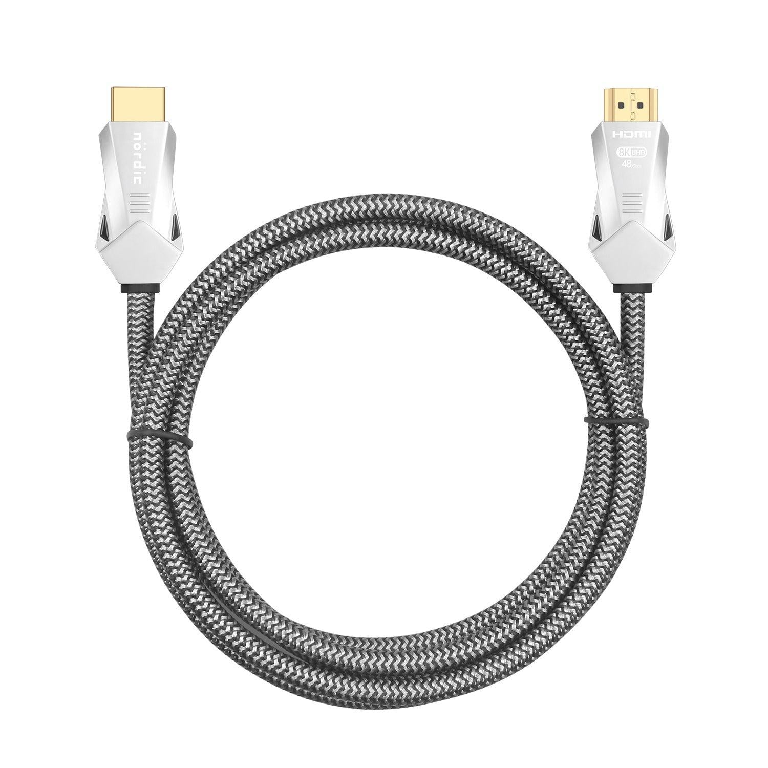 NÖRDIC-SERTIFIOIDUT KAAPELIT 3 m Ultra High Speed HDMI 2.1 8K 60Hz 4K 120Hz 48Gbps Dynamic HDR eARC VRR Nylon punottu kaapeli kullattu