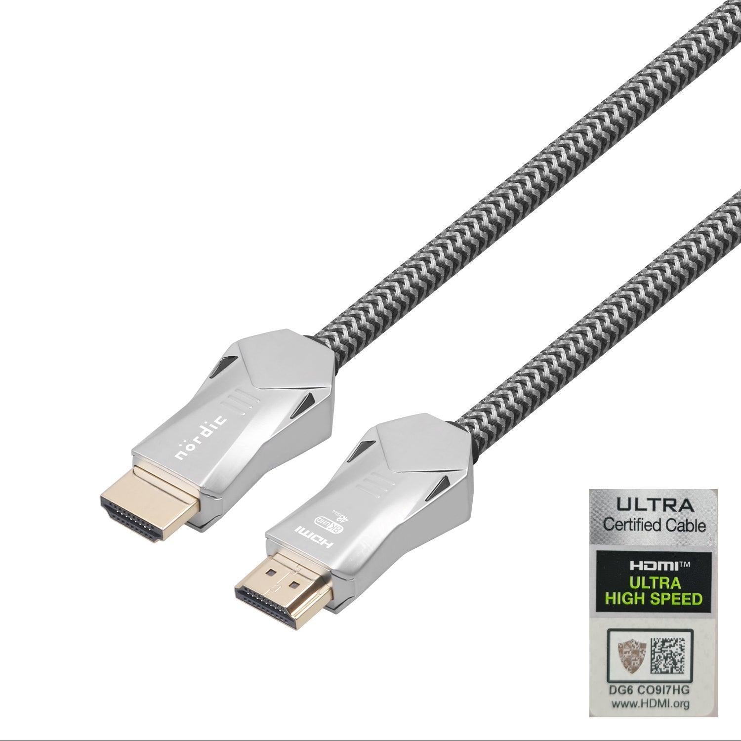 NÖRDIC-SERTIFIOIDUT KAAPELIT 3 m Ultra High Speed HDMI 2.1 8K 60Hz 4K 120Hz 48Gbps Dynamic HDR eARC VRR Nylon punottu kaapeli kullattu