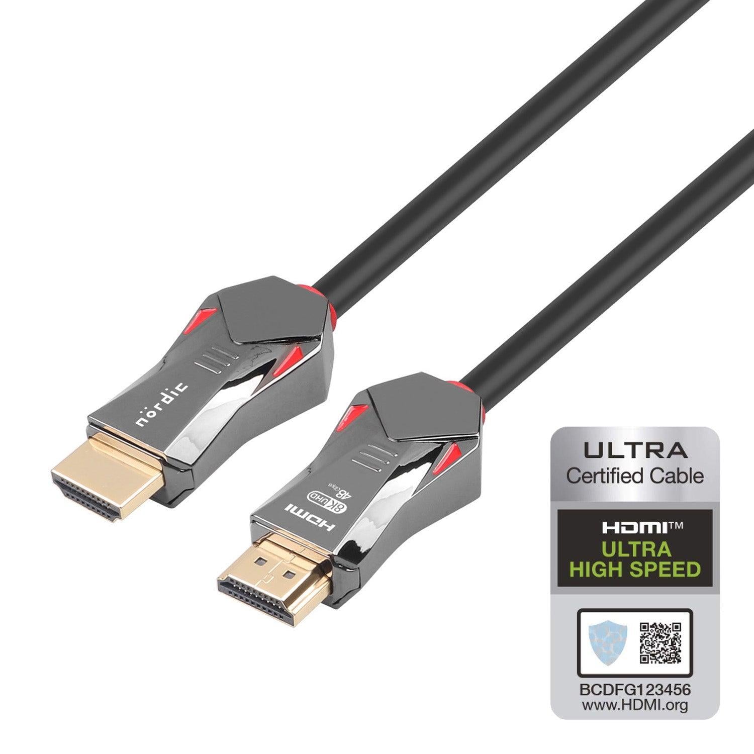 NÖRDIC-SERTIFIOIDUT KAAPELIT 5 m Ultra High Speed HDMI 2.1 8K 60Hz 4K 120Hz 48Gbps Dynamic HDR eARC VRR Nylon punottu kaapeli kullatut liittimet