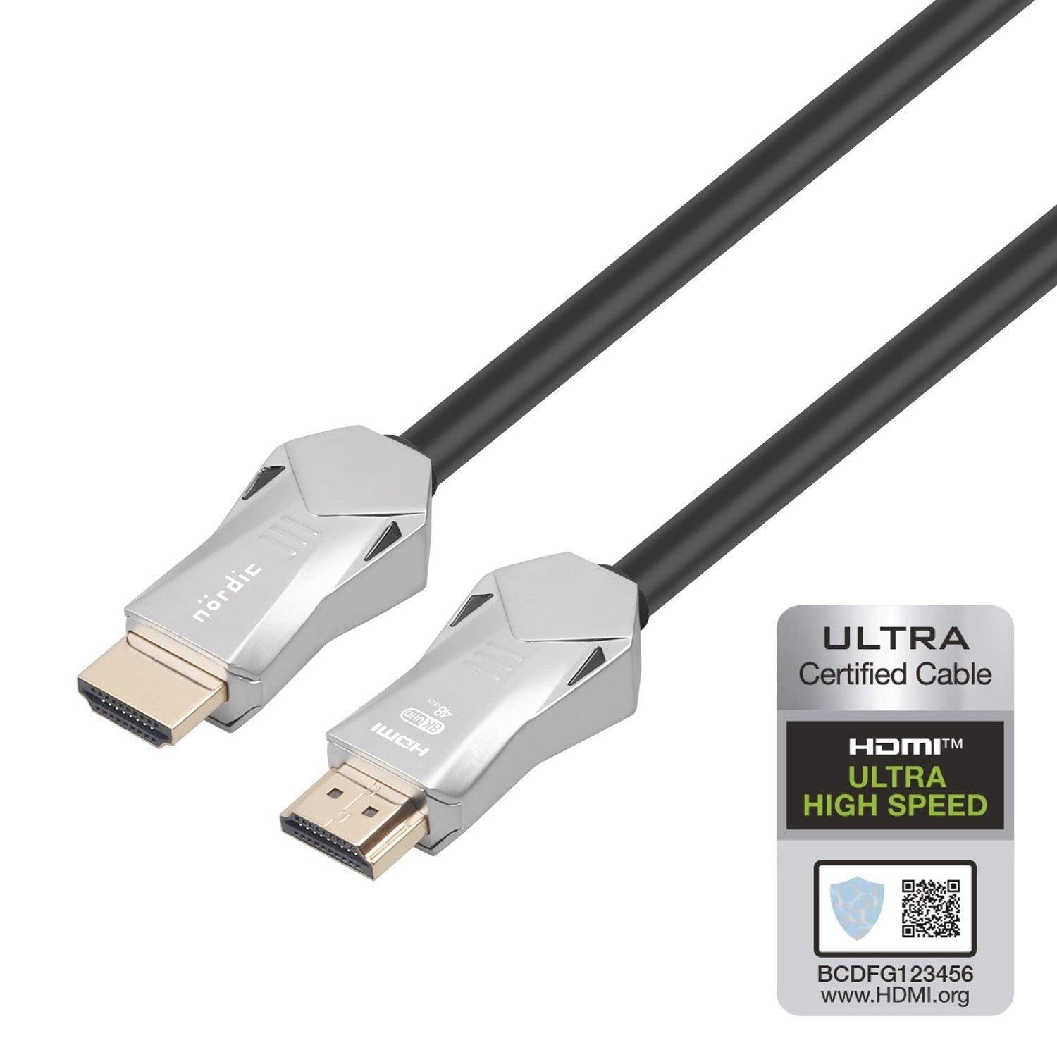 NÖRDIC-SERTIFIOIDUT KAAPELIT 5 m Ultra High Speed HDMI 2.1 8K 60Hz 4K 120Hz 48Gbps Dynamic HDR eARC VRR kullatut liittimet