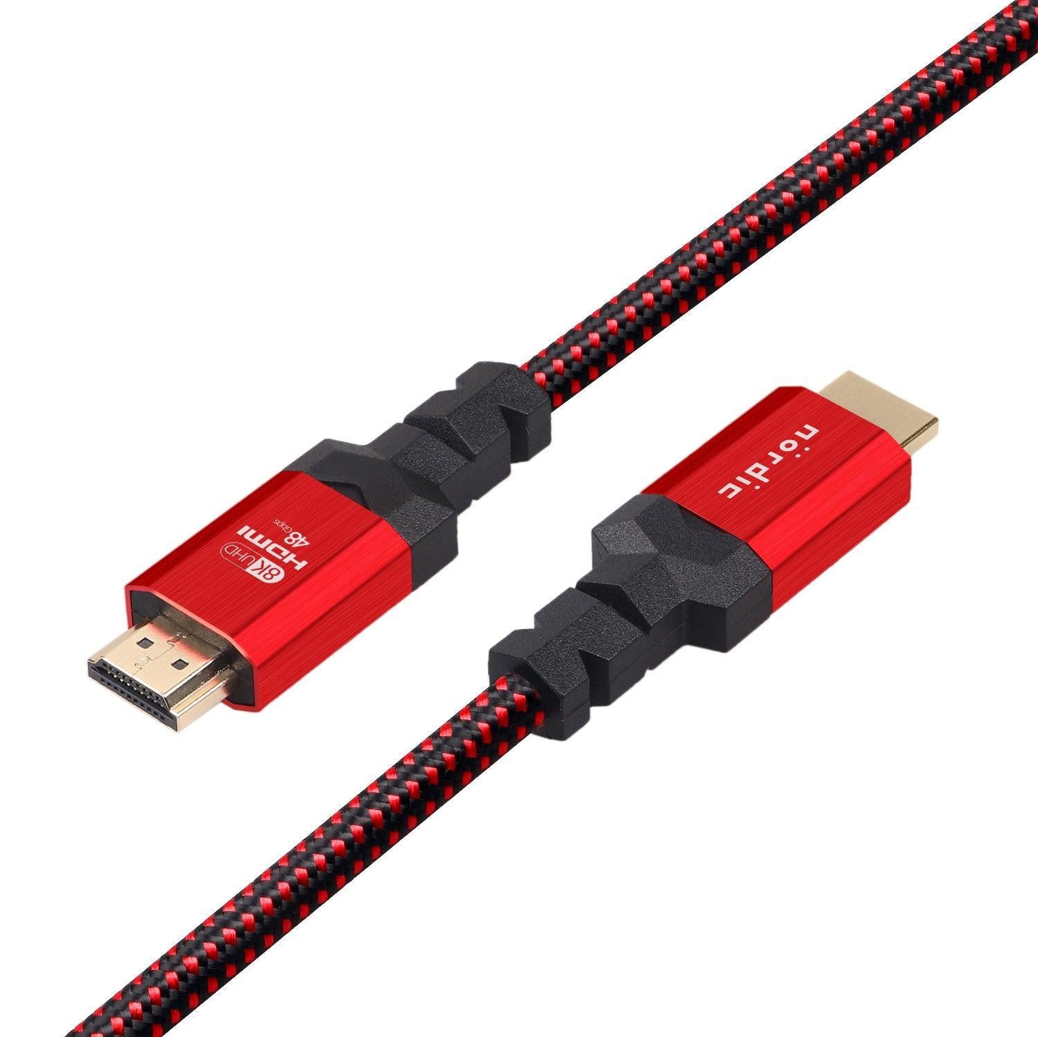 NÖRDIC SERTIFIOIDUT KAAPELIT 5 m Ultra High Speed HDMI 2.1 8K 60 Hz, 4K 120 Hz 48 Gb/s Dynamic HDR eARC VRR nailonpunottu kaapeli, kullattu