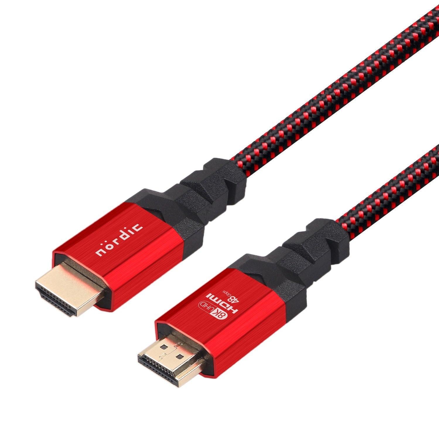 NÖRDIC SERTIFIOIDUT KAAPELIT 5 m Ultra High Speed HDMI 2.1 8K 60 Hz, 4K 120 Hz 48 Gb/s Dynamic HDR eARC VRR nailonpunottu kaapeli, kullattu