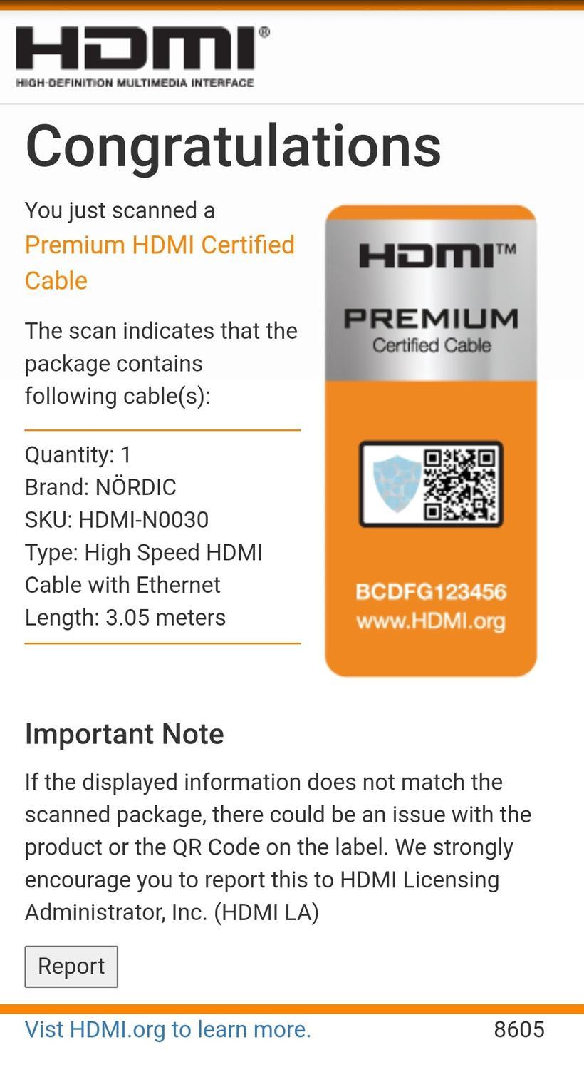 NÖRDIC SERTIFIOIDUT KAAPELIT Premium High Speed HDMI Ethernet, 3 m, 18 Gb/s, 4K 60 Hz, UHD, HDCP 2.2, HDR Dolby® Vision ARC HDMI2.0