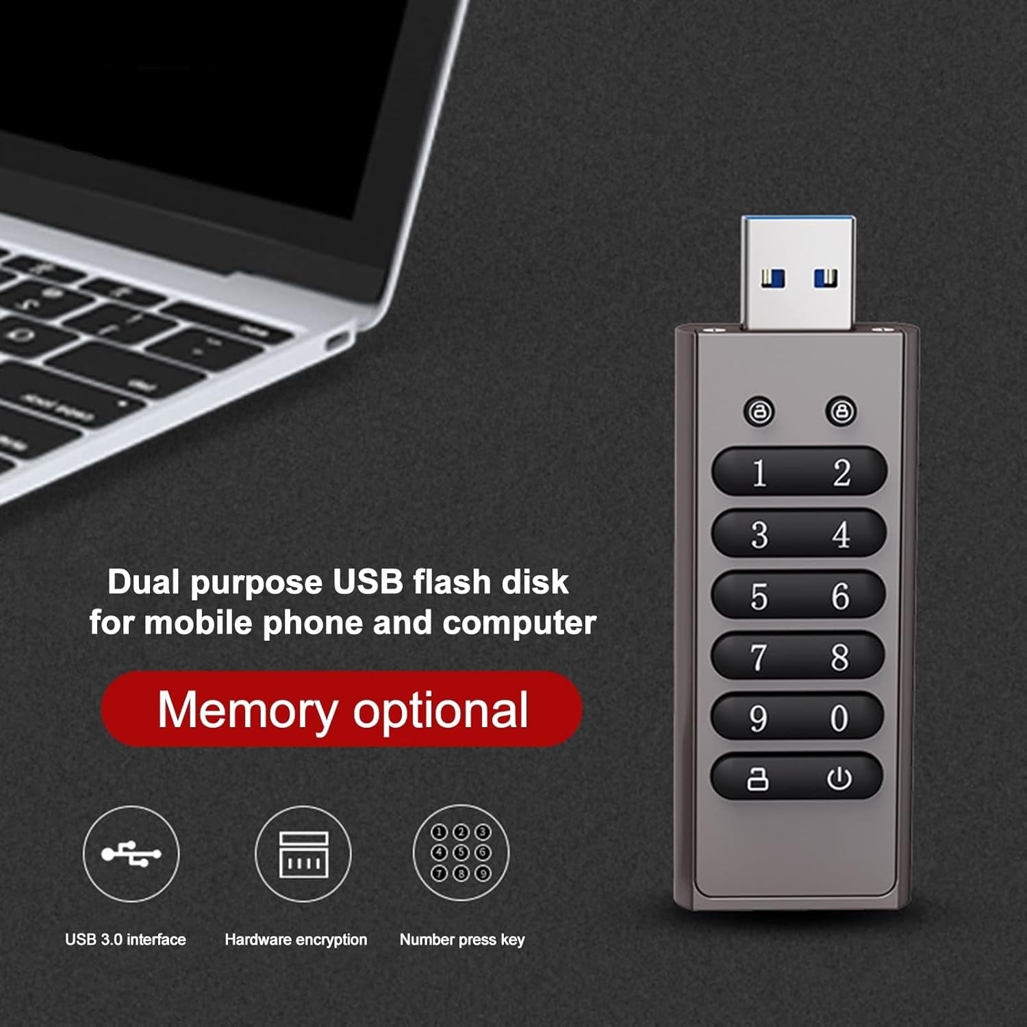 NÖRDIC Turvallinen salattu USB-muisti salasanasuojauksella ja lukittuvalla AES-256-bit, USB-muisti 3.0 henkilökohtaiseen suojaan 128GB