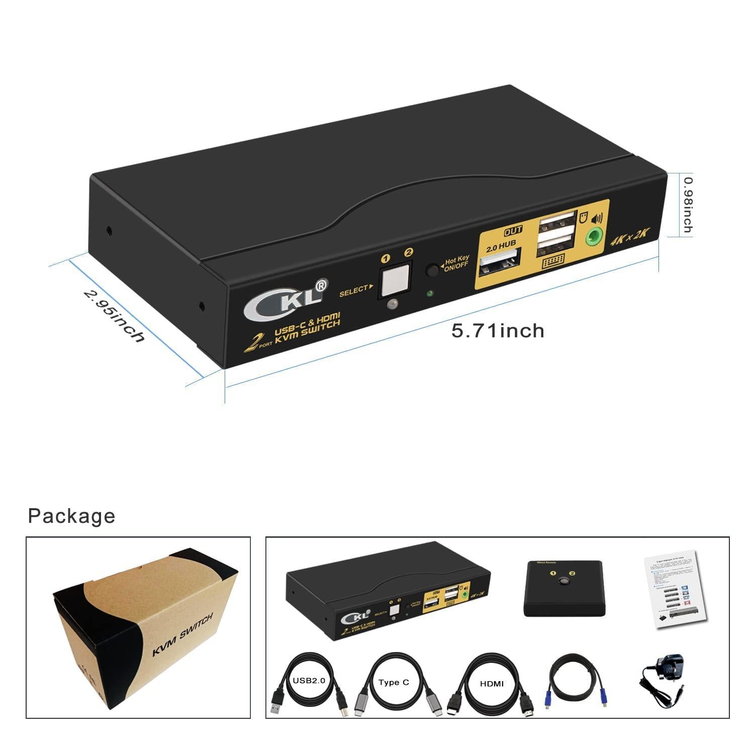 NÖRDIC 2-1 USB-C + HDMI KVM -kytkin, 4K 60Hz