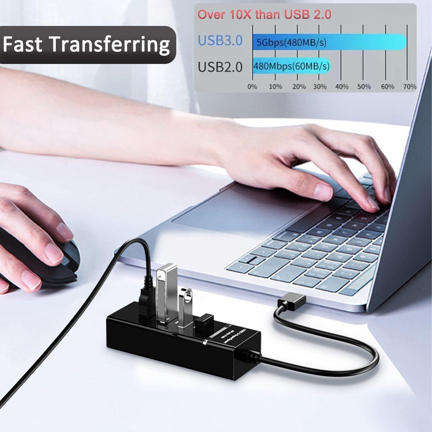 NÖRDIC USB 3.0 4port 5Gbps hub 25cm kaapeli musta