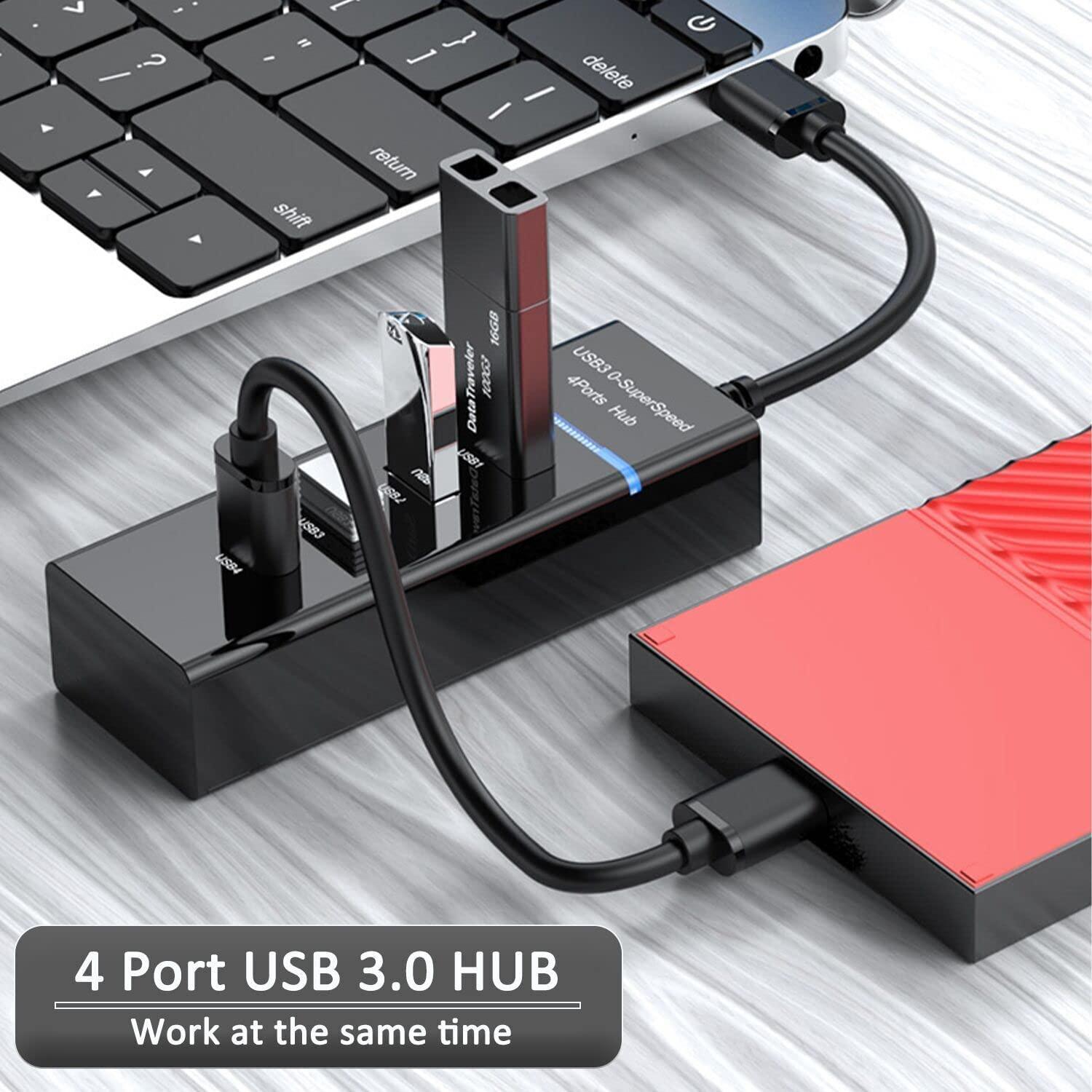 NÖRDIC USB 3.0 4port 5Gbps hub 25cm kaapeli musta