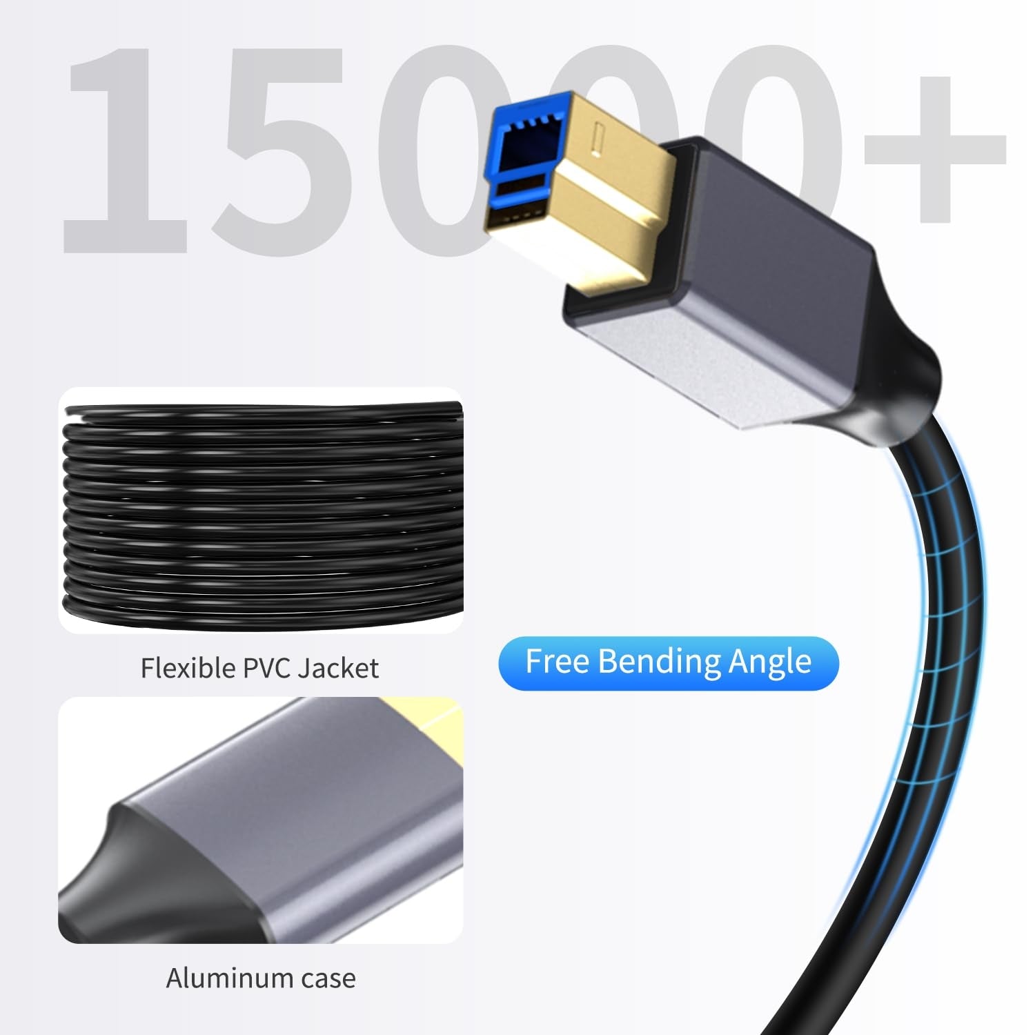 NÖRDIC USB 3.0 Aktiivinen Tulostinkaapeli - 10m USB A USB B 3.0 Yhteensopiva tulostimen, konferenssikameran, telakointiaseman, kiintolevyn ja muiden kanssa