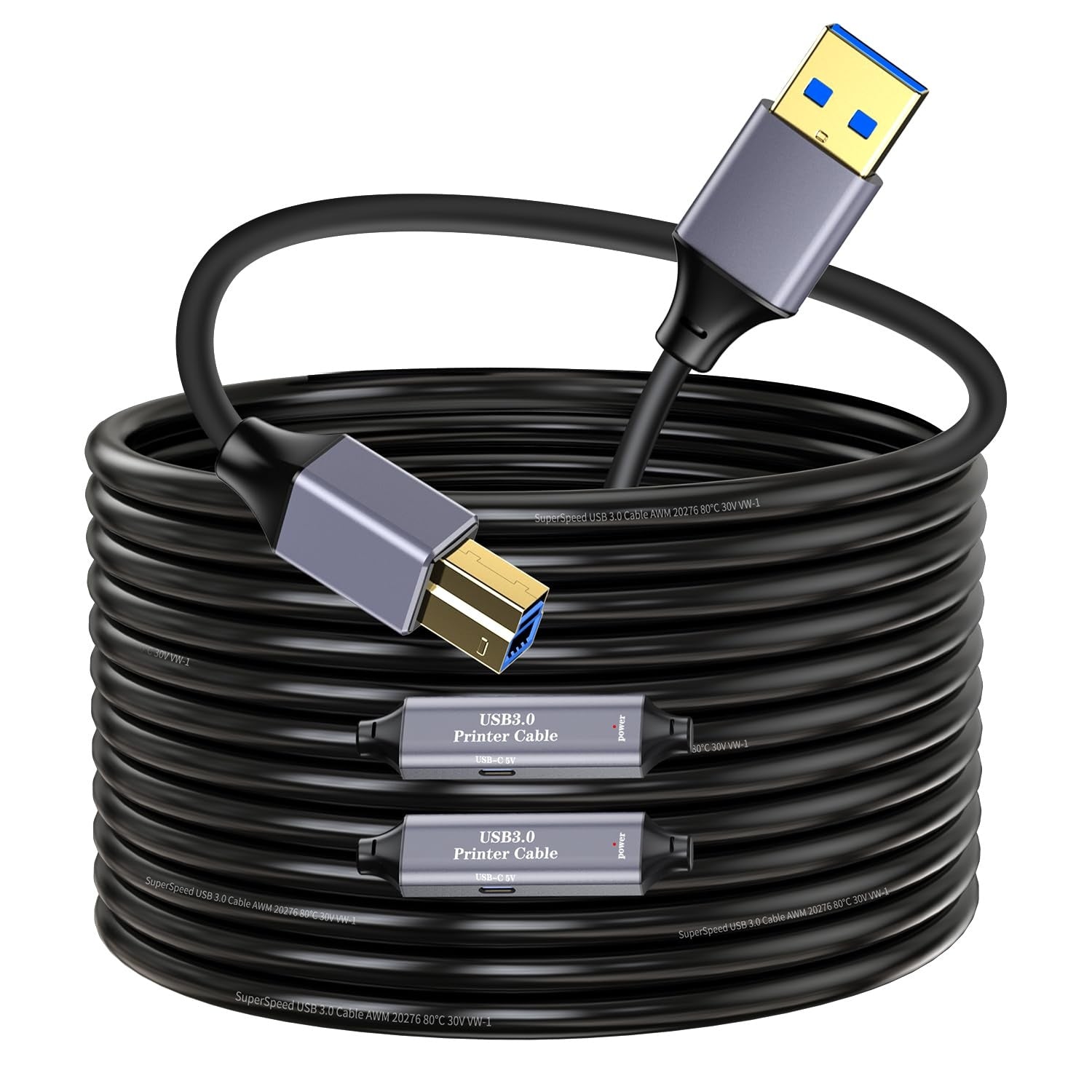 NÖRDIC USB 3.0 Aktiivinen Tulostinkaapeli - 15m USB A USB B 3.0 Yhteensopiva tulostimen, konferenssikameran, telakointiaseman, kiintolevyn ja muiden kanssa