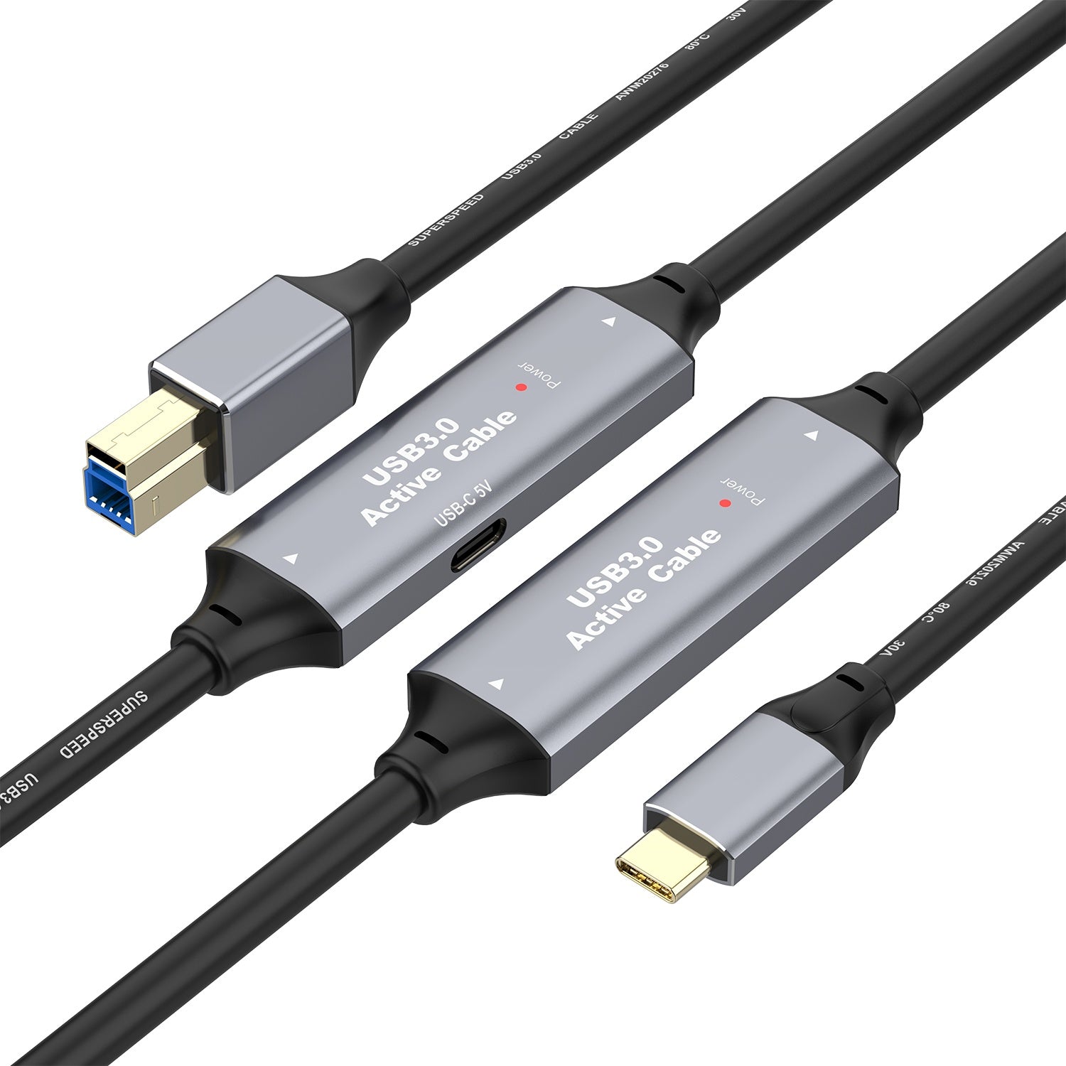 NÖRDIC USB 3.0 -kaapeli USB-C:stä USB-B:hen 5Gbps 10m USB-tulostinkaapeli