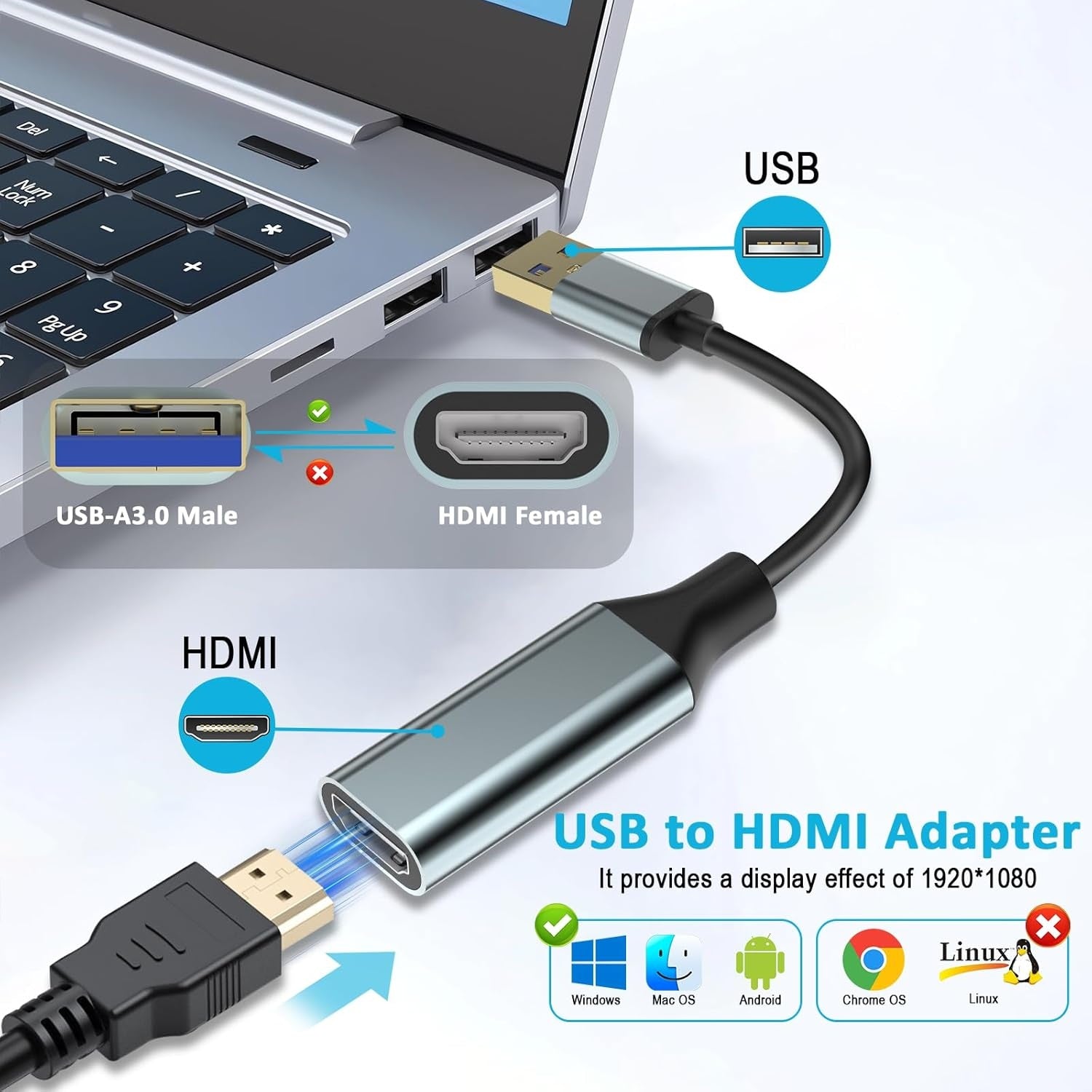 NÖRDIC USB3.0 to HDMI Convertor 1080P 60Hz