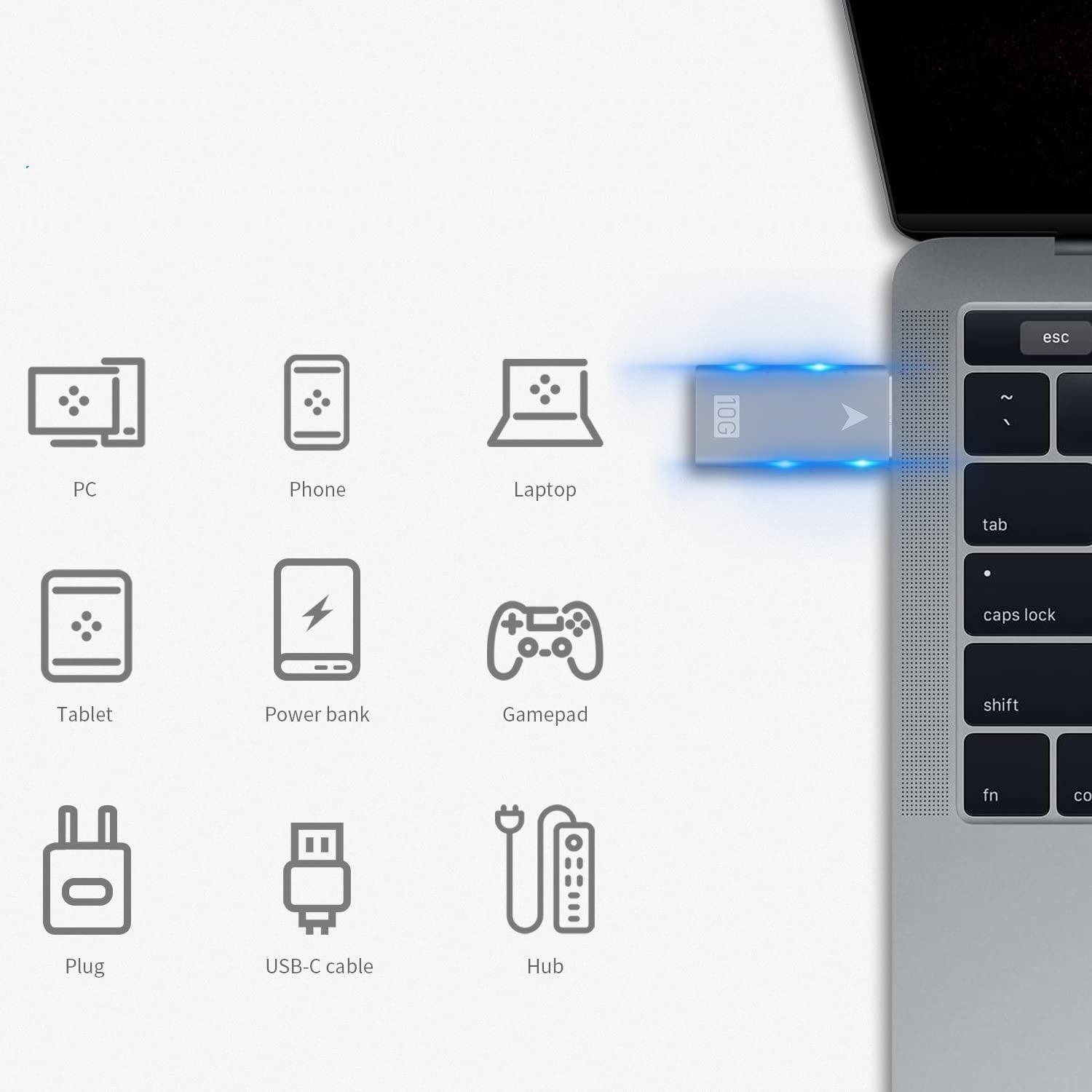 NÖRDIC USB3.2 Gen2 USB-C-USB-A-sovitin 10Gbps metalli hopea