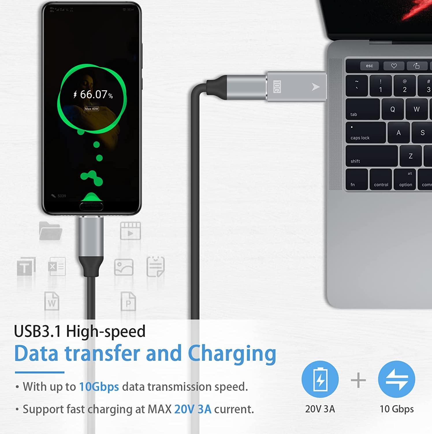 NÖRDIC USB3.2 Gen2 USB-C-USB-A-sovitin 10Gbps metalli hopea