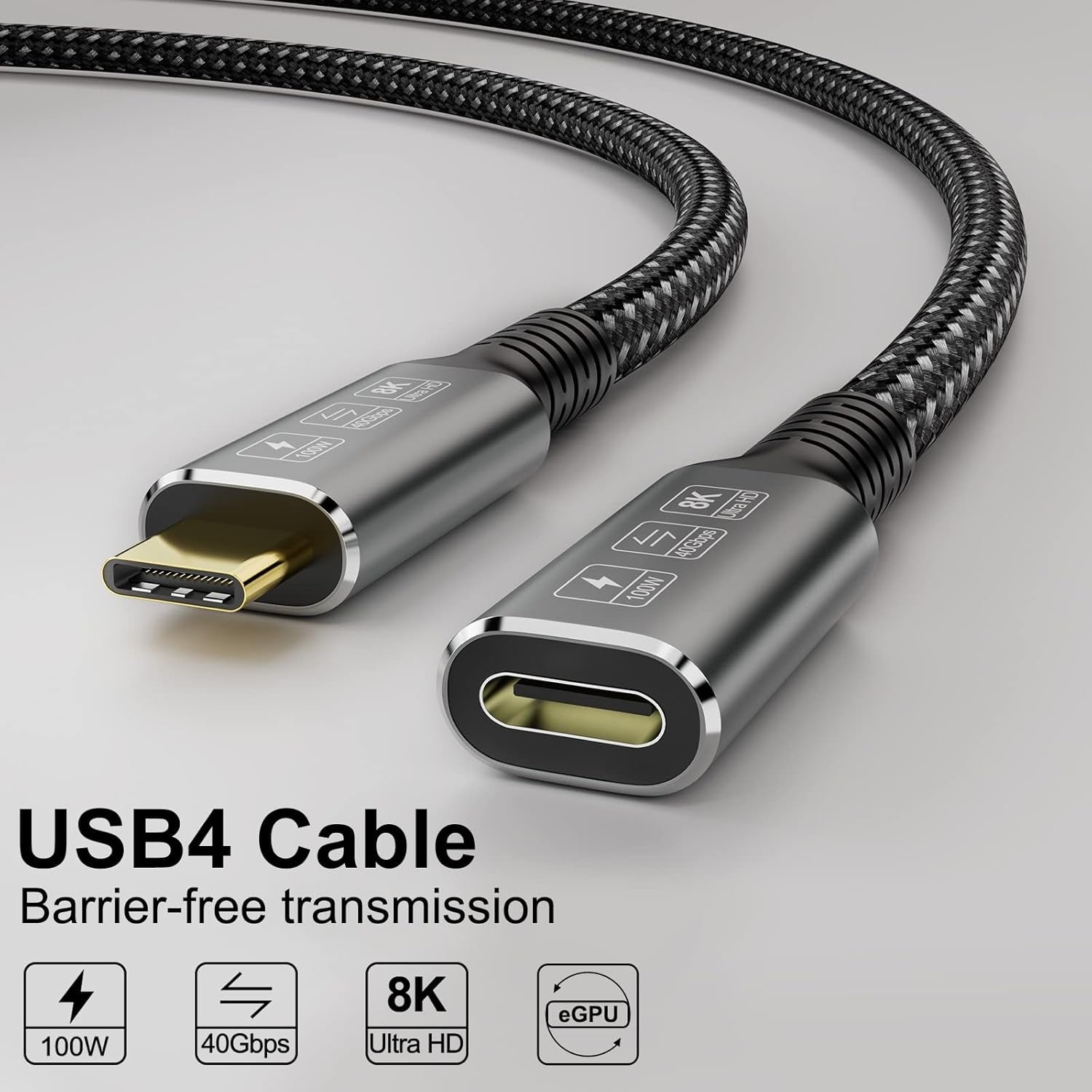NÖRDIC USB 4 jatkokaapeli 2m 40Gbps 100W 8K60Hz