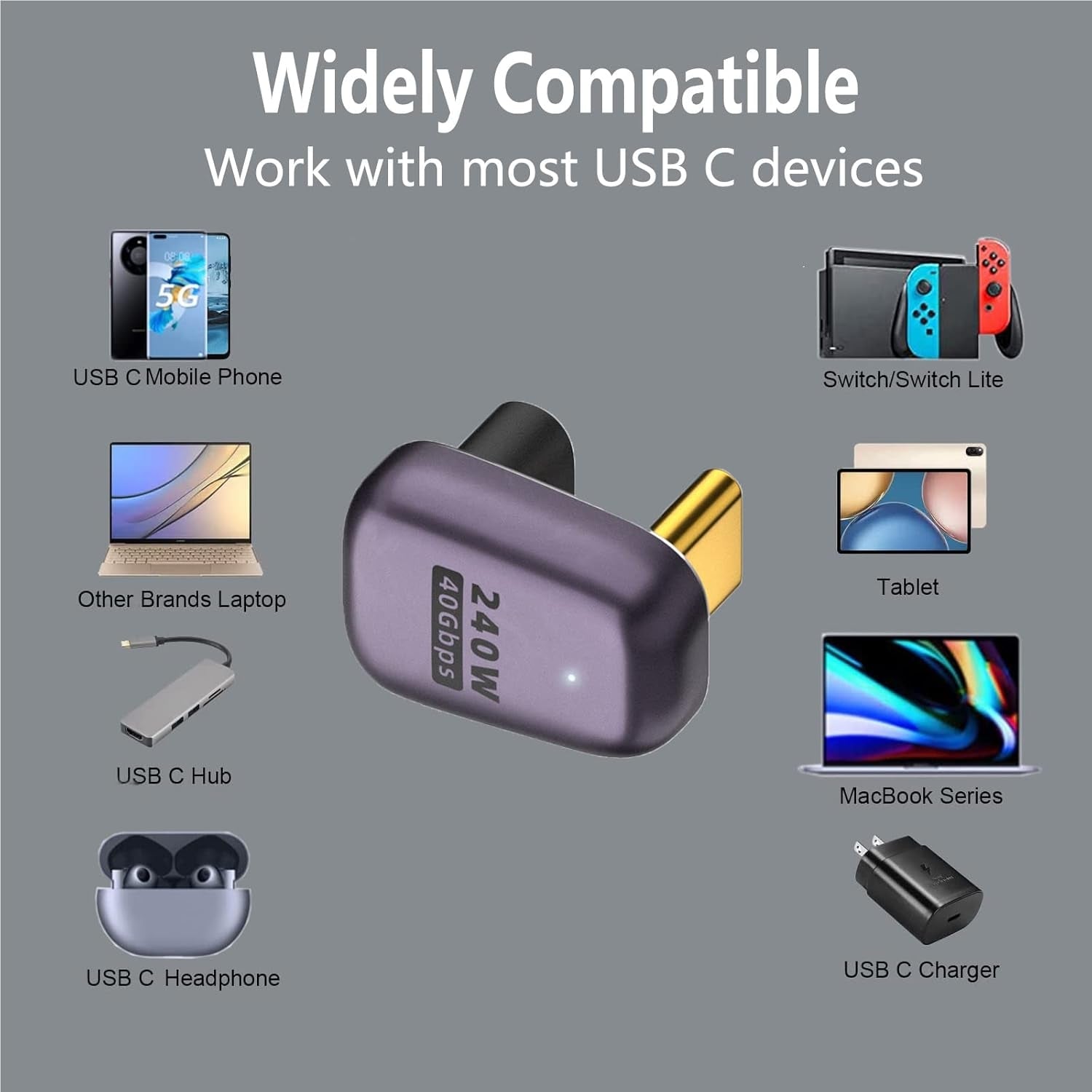 NÖRDIC USB4 kulmikas sovitin uros-naaras 40G 8K60Hz PD100W