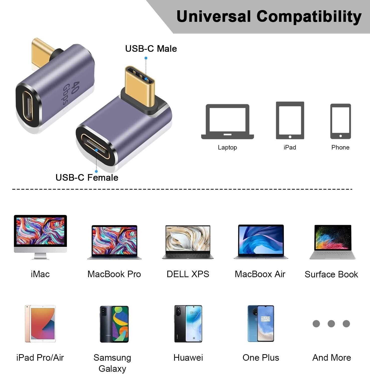 NÖRDIC USB4 kulmikas sovitin uros-naaras 40G 8K60Hz PD240W