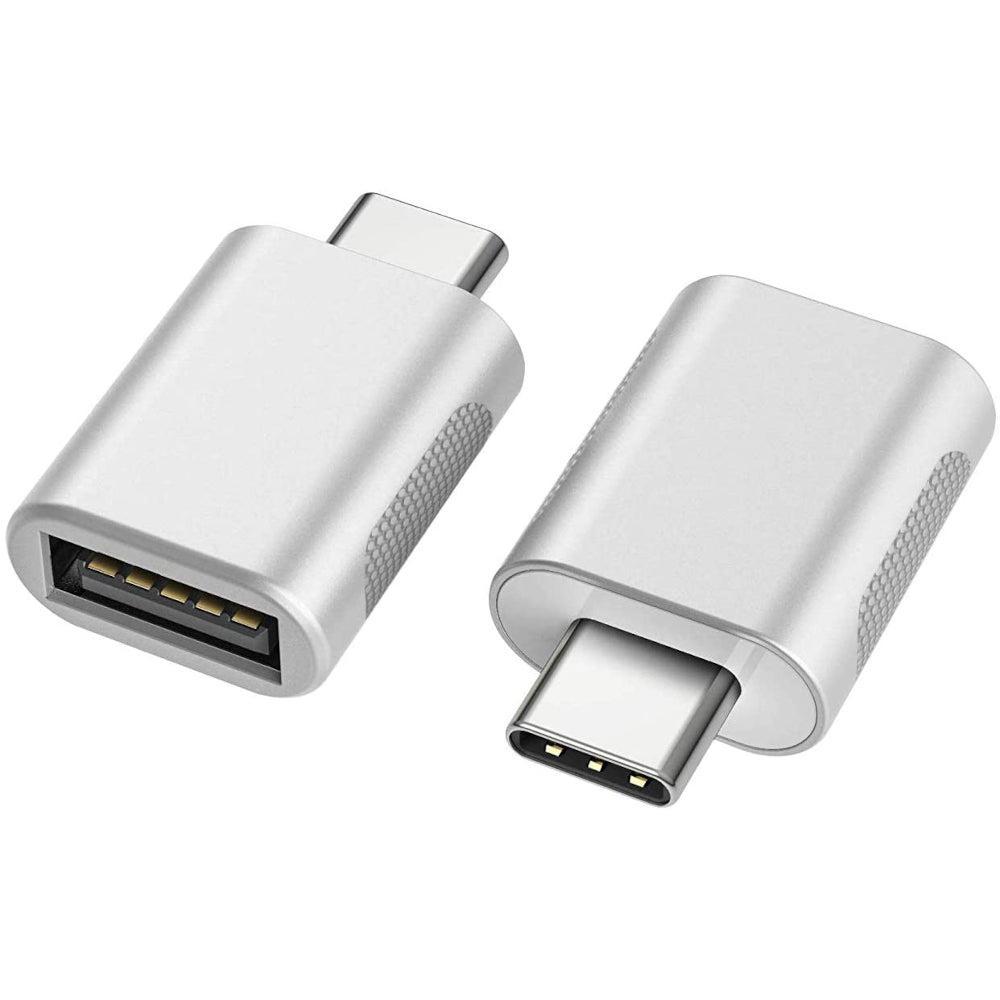 NÖRDIC USB A 3.0 OTG naaras–USB C uros -sovitin, alumiinia, hopea, OTG–USB-C sovitin lataukseen ja synkronointiin