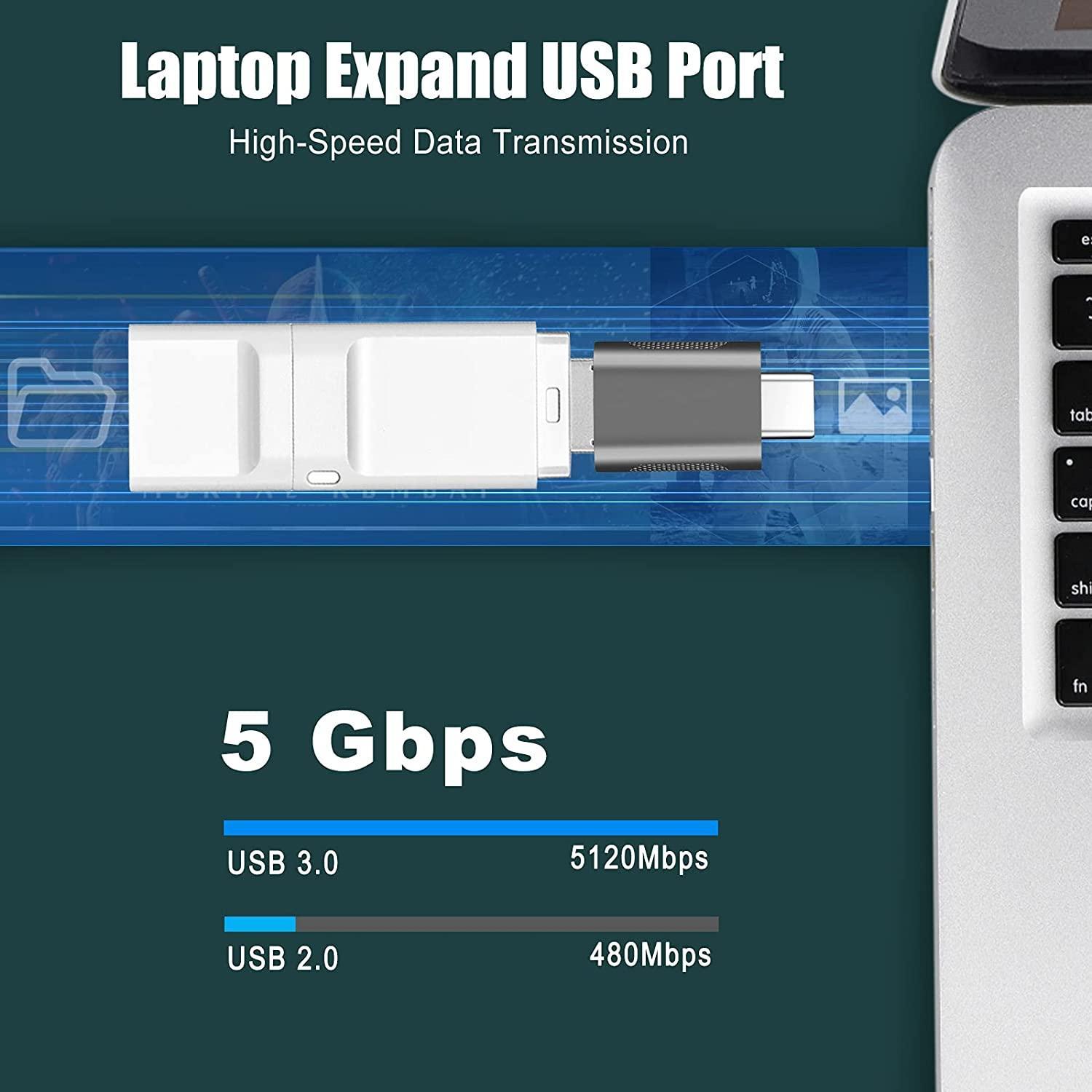 NÖRDIC USB A 3.0 OTG naaras–USB C uros -sovitin, metallinmusta