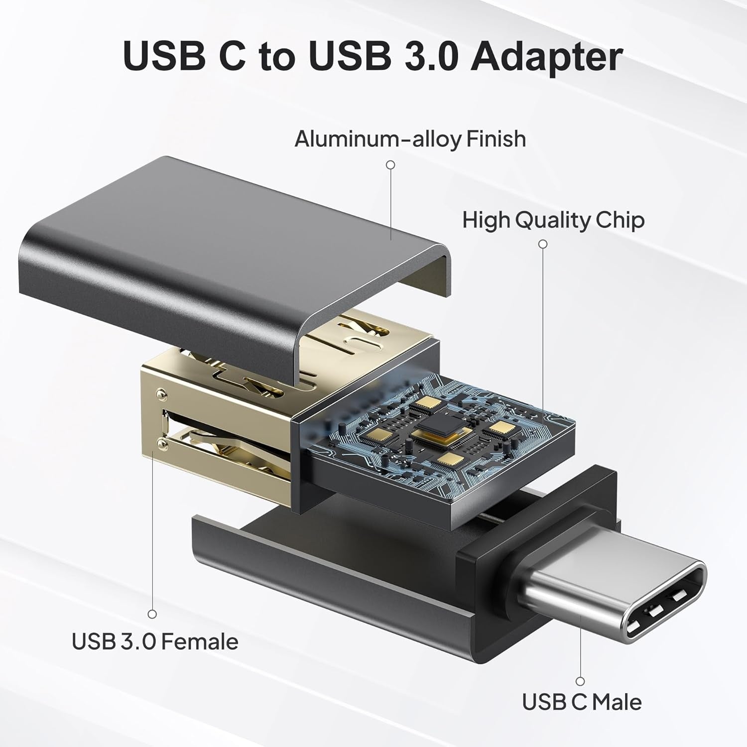 NÖRDIC USB-A 3.1 OTG naaras - USB C -urossovitin tietojen synkronointi ja lataus alumiini Space Grey