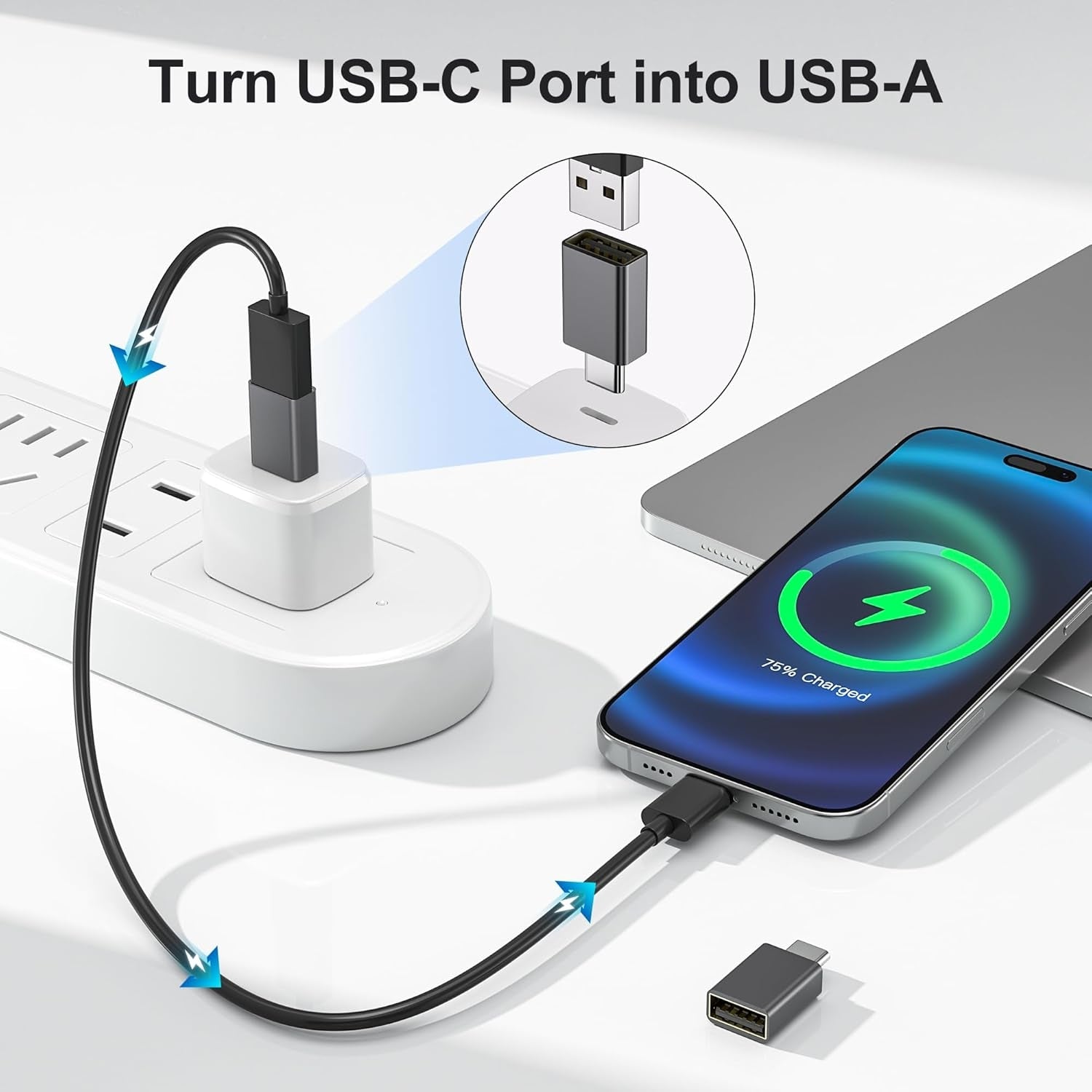 NÖRDIC USB-A 3.1 OTG naaras - USB C -urossovitin tietojen synkronointi ja lataus alumiini Space Grey