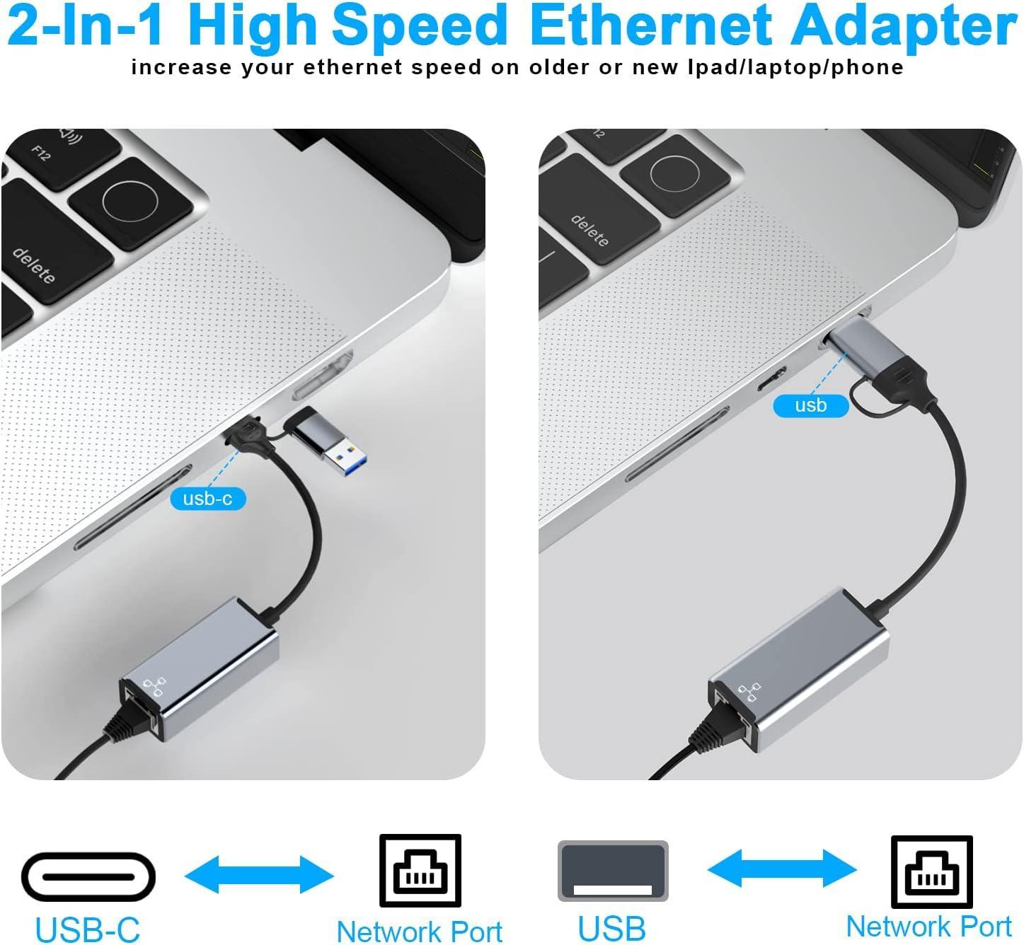 NÖRDIC USB-A ja C 3.1 - Giga Ethernet -verkkosovitin USB-A ja USB-C Space Grey Alumiini RTL8153