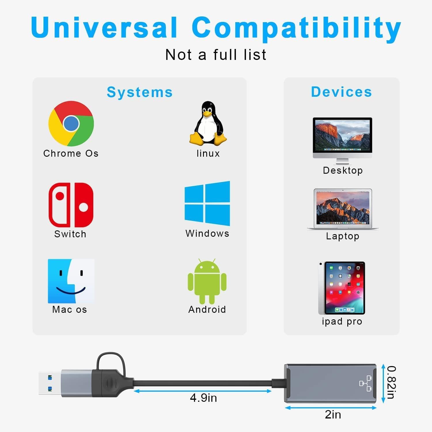 NÖRDIC USB-A ja C 3.1 - Giga Ethernet -verkkosovitin USB-A ja USB-C Space Grey Alumiini RTL8153